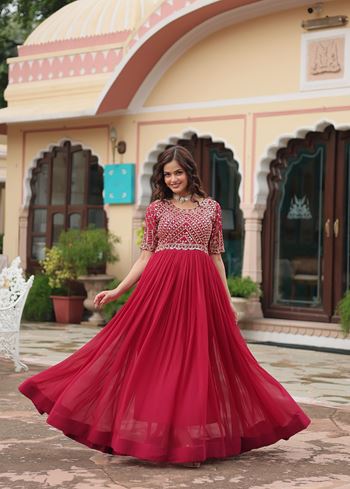 Pink Faux Blooming Suit With Embroidery Zari Sequins-work