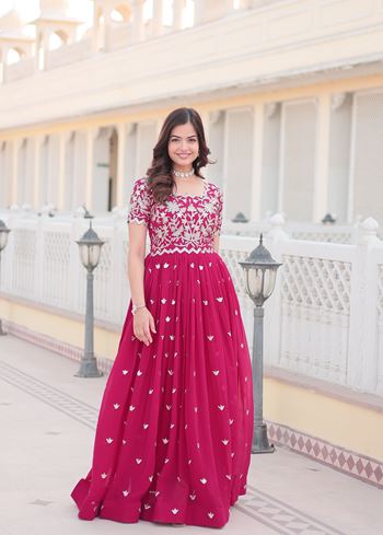 Pink Faux Blooming Suit With Sequins Embroidered work