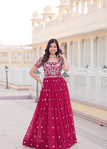 Pink Faux Blooming Suit With Sequins Embroidered work