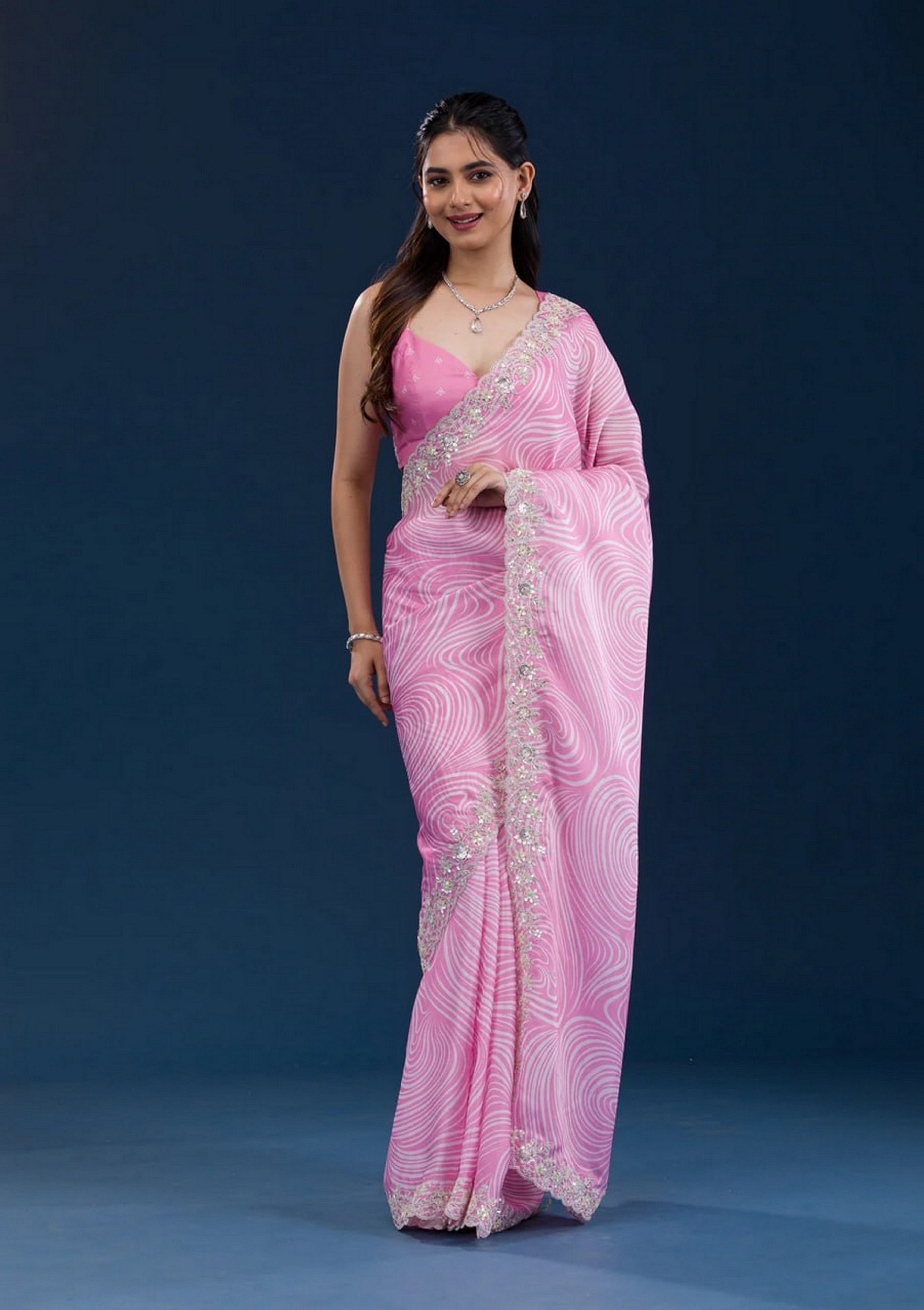 Pink Georgette Girlie Partywear Saree