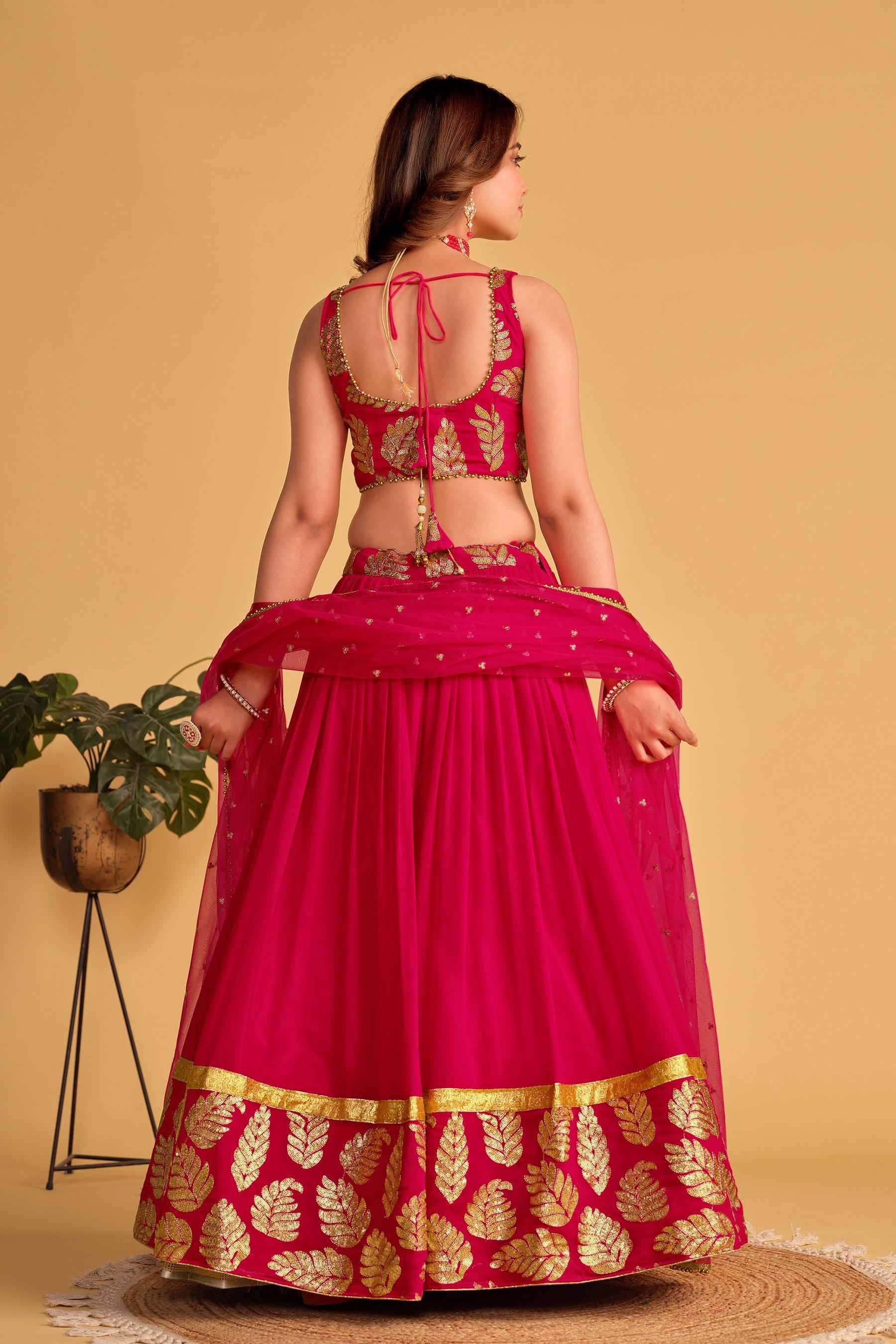 Pink Georgette Lehenga Choli With Sequins Zari Embroidered Work