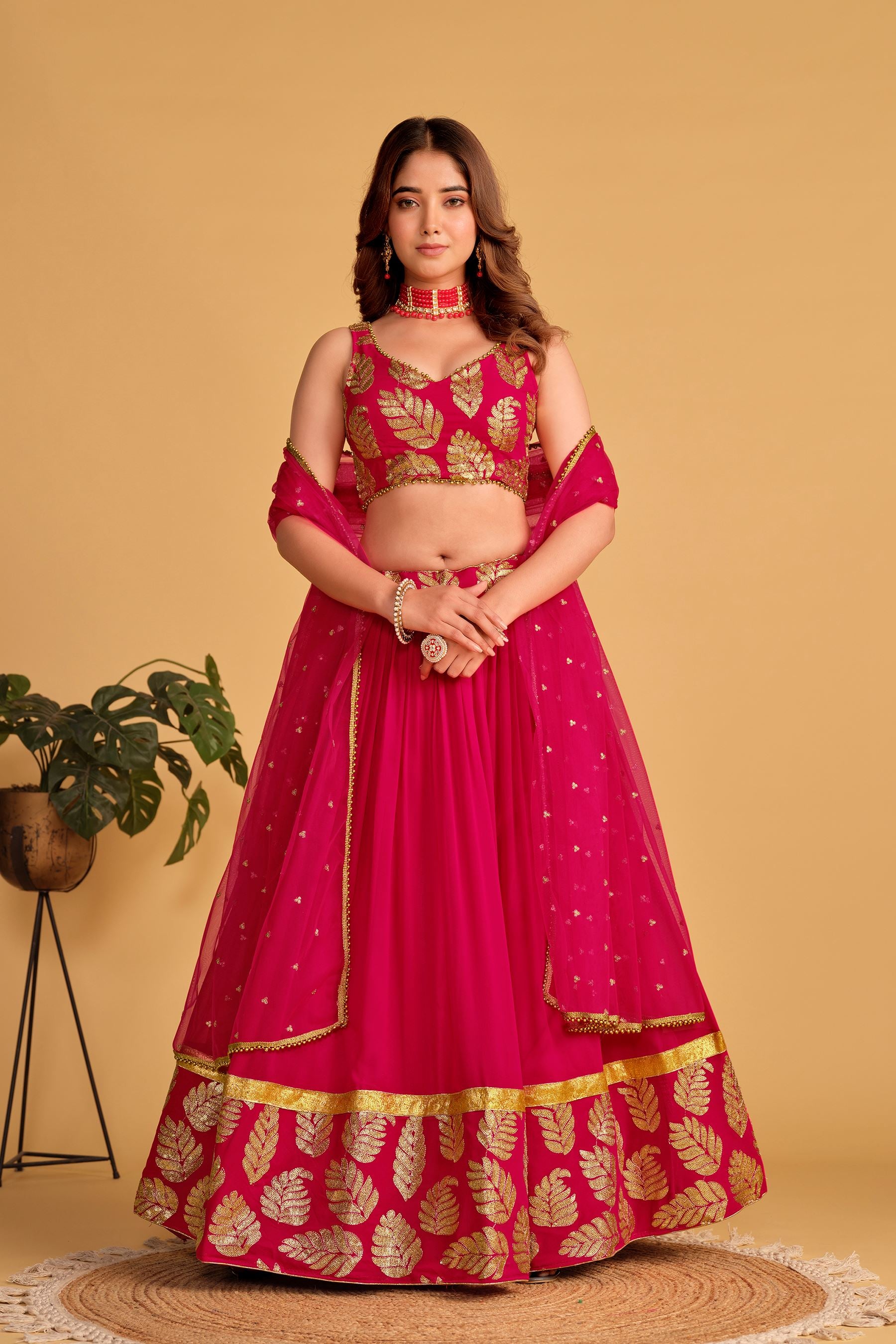 Pink Georgette Lehenga Choli With Sequins Zari Embroidered Work