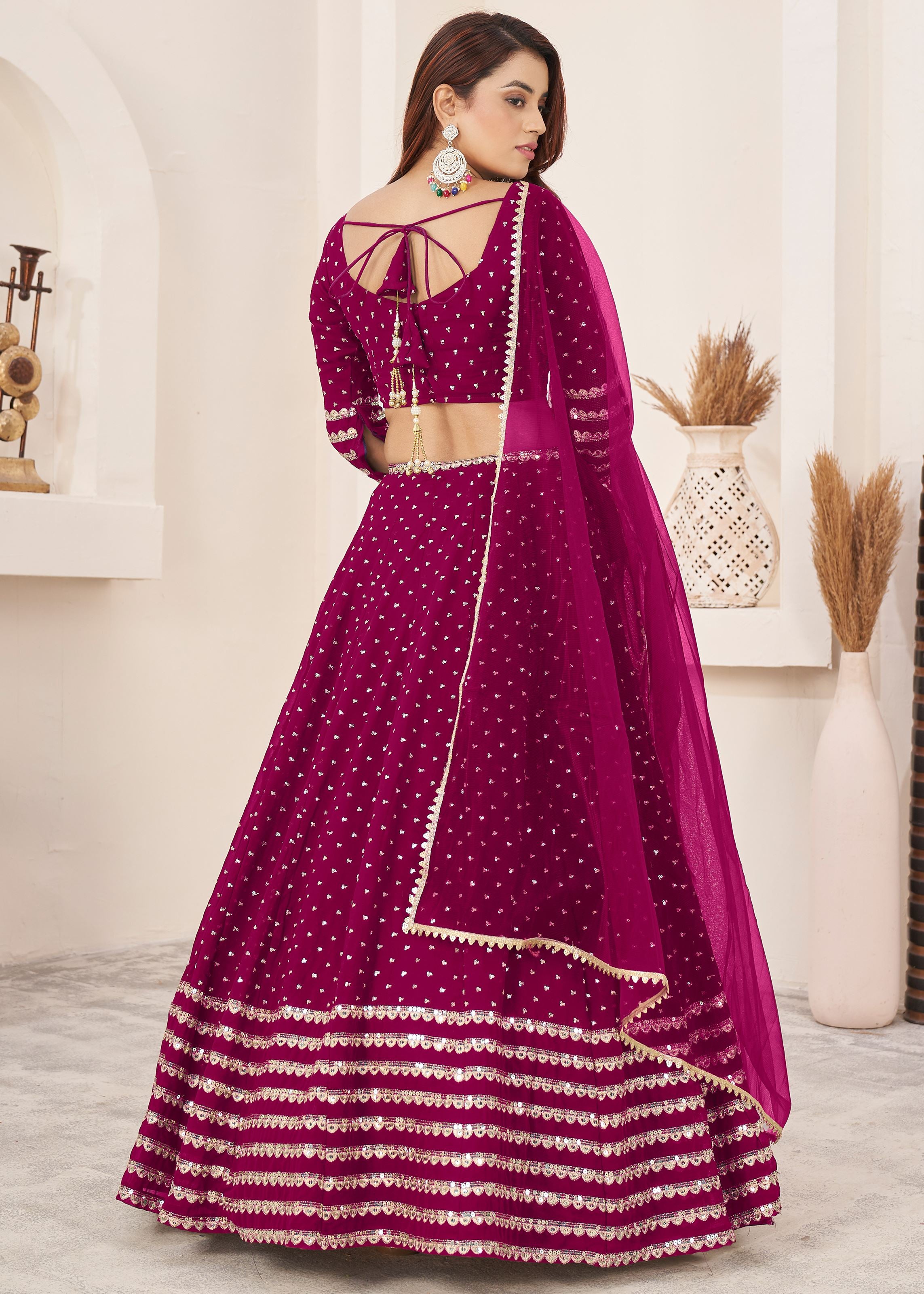 Pink Georgette Lehenga Choli With Sequins Zari Embroidered Work