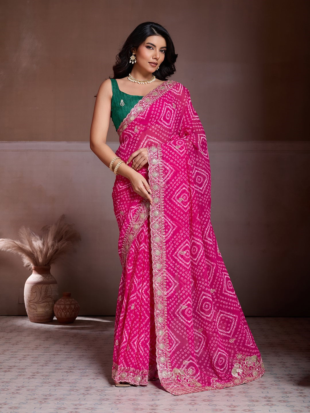 Pink Georgette Saree With Embroidery Premium Elegant Saree