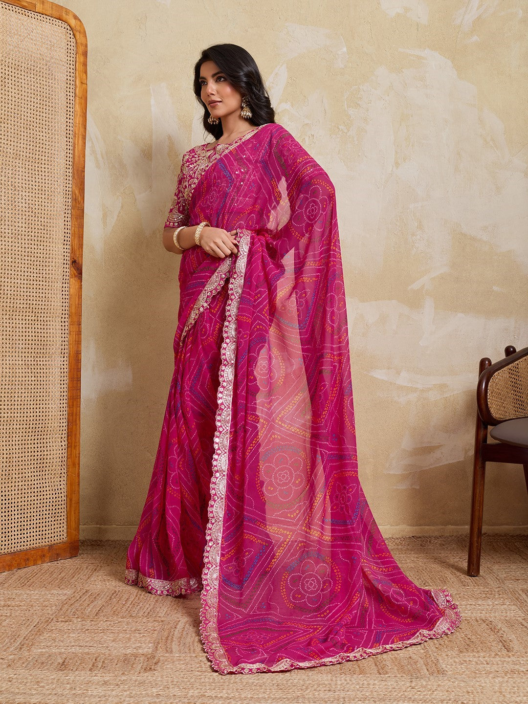 Pink Georgette Saree With Printed Classic Designer Saree