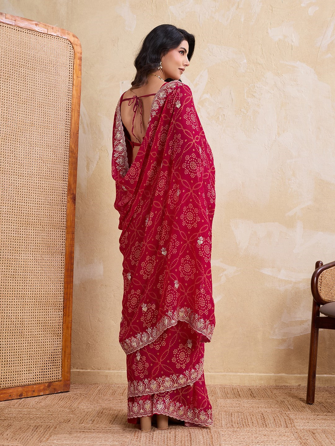 Pink Georgette Saree With Printed Festive Premium Saree