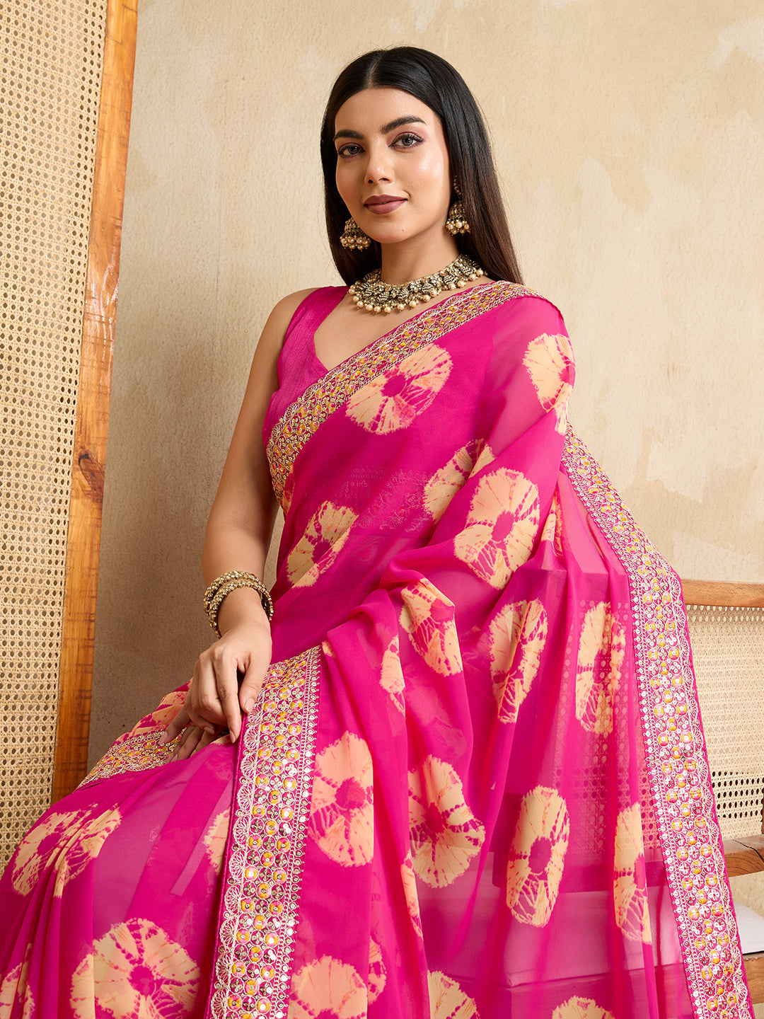 Pink Georgette Smart And Beautiful Festive Wear Saree