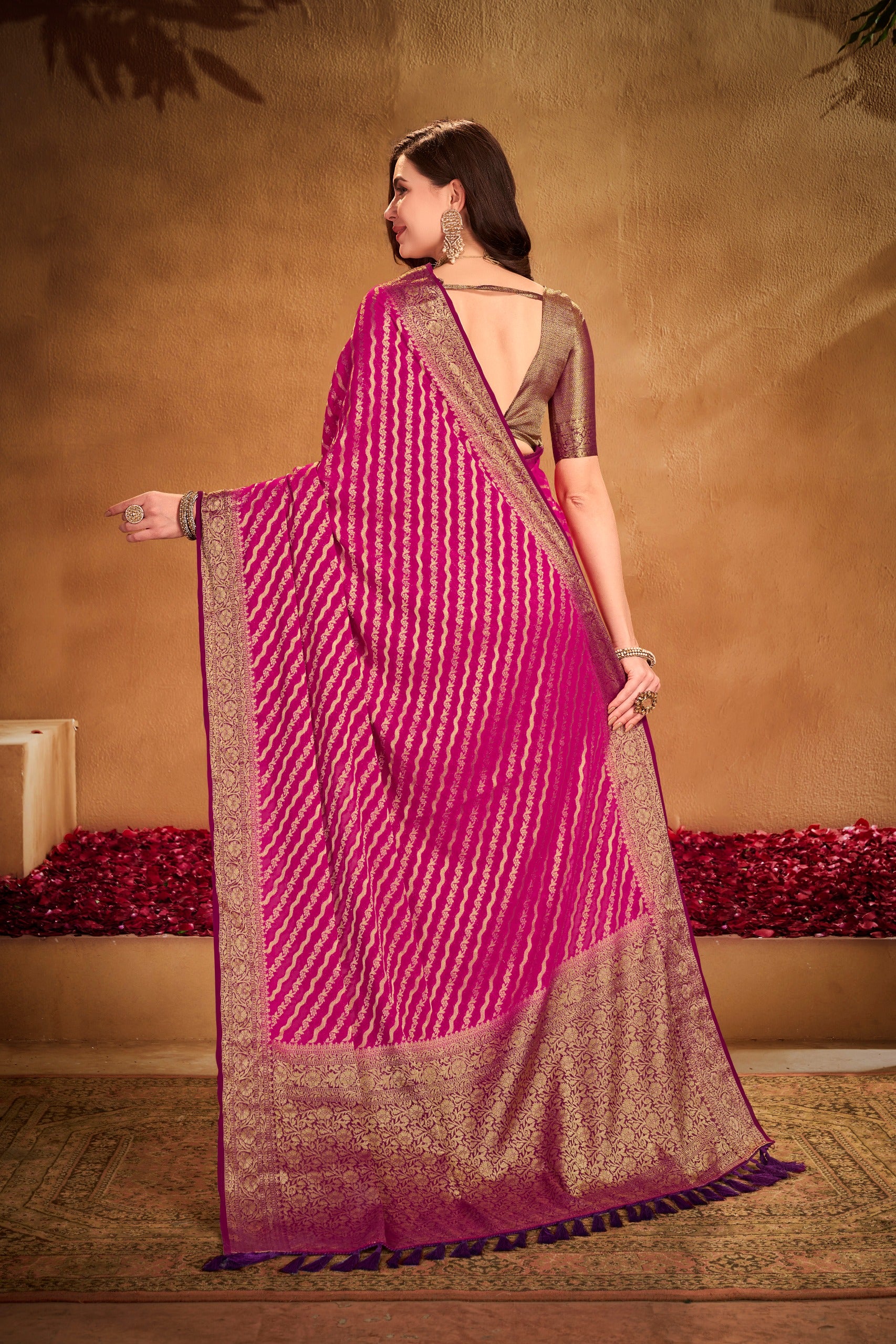 Pink Georgette Woven Designer Saree