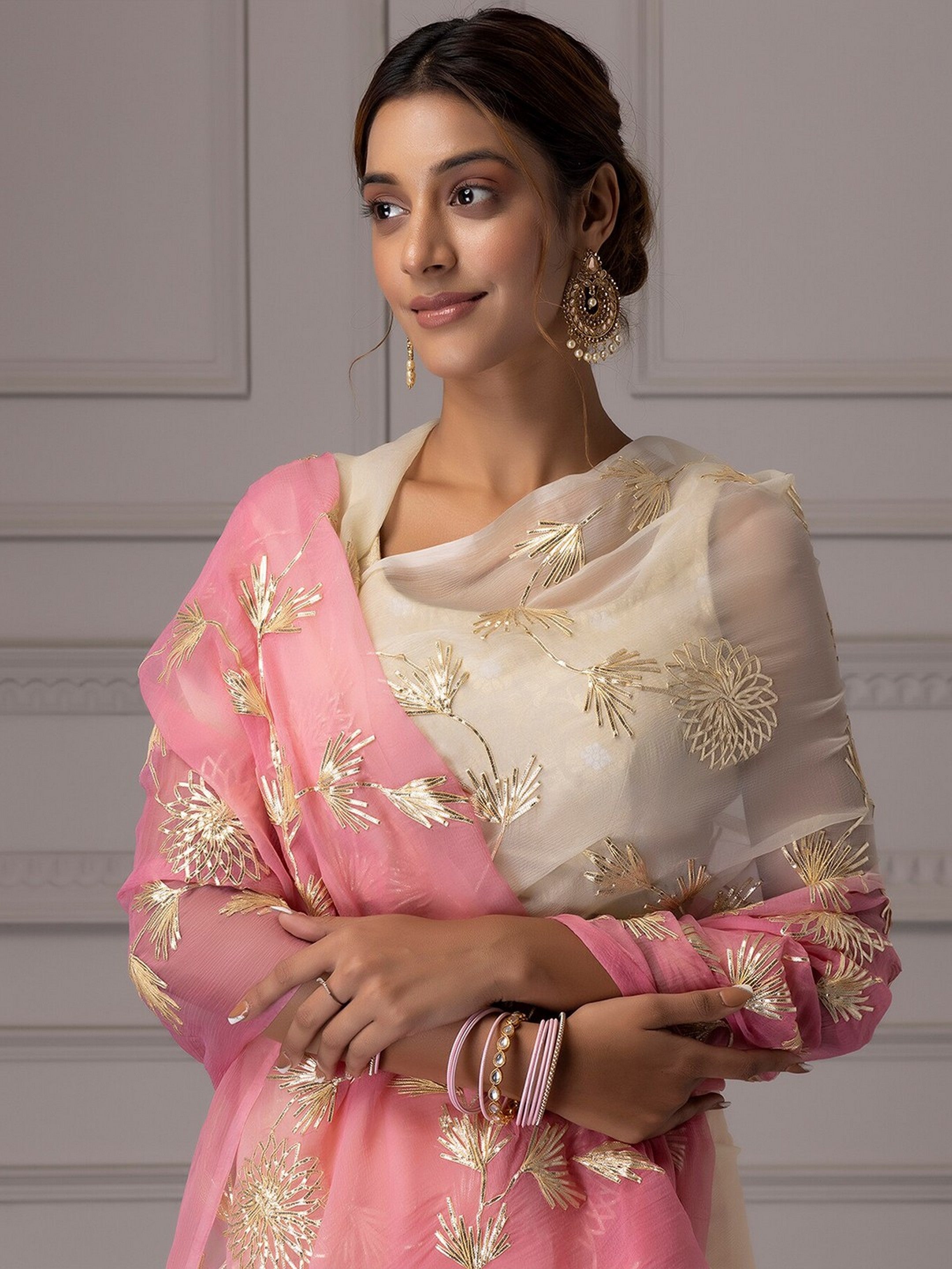 Pink Girlie Organza Designer Gota Patti Work Traditional Rich Saree