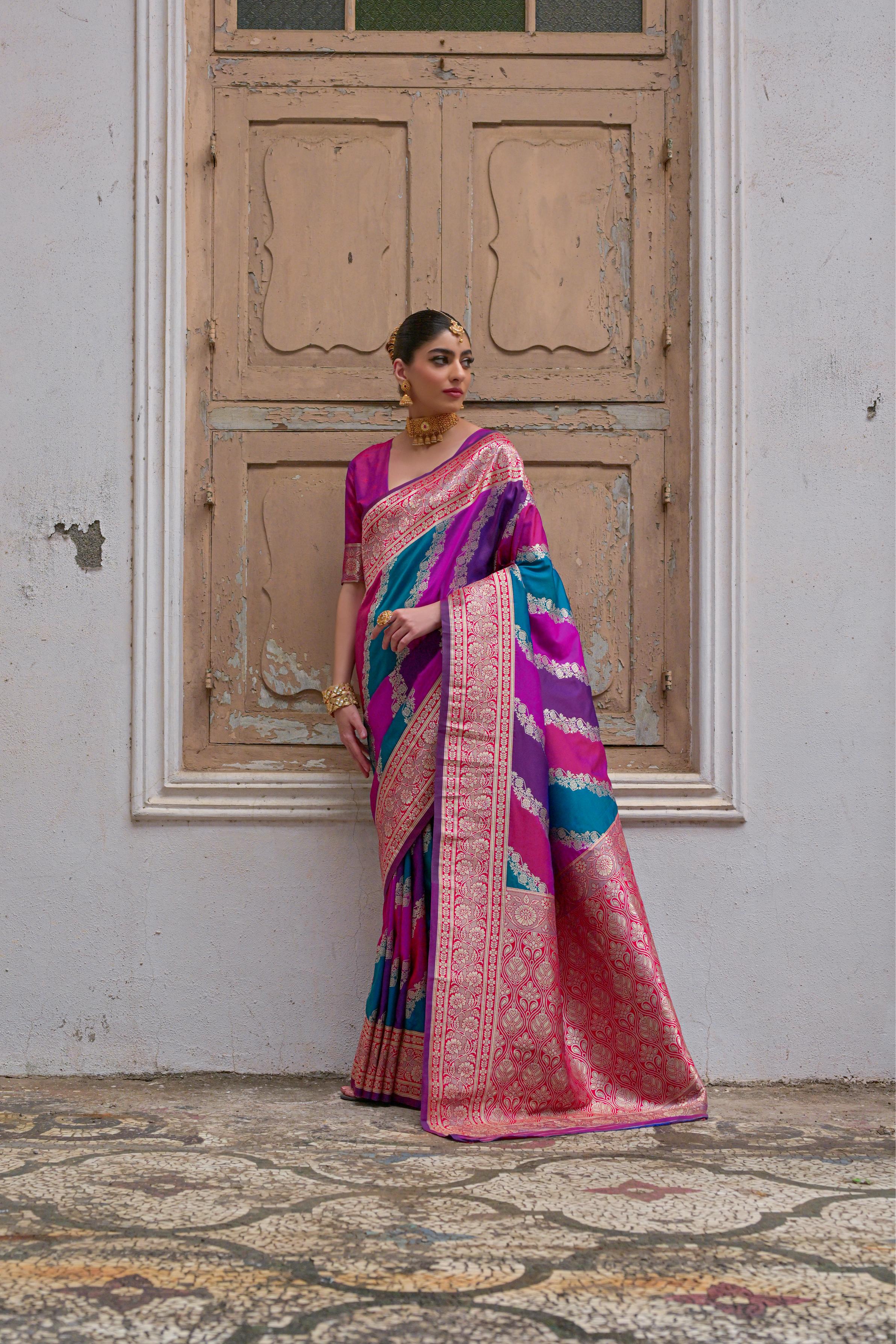 Pink Handloom Woven Kadwa Style Designer Banarasi Silk Saree
