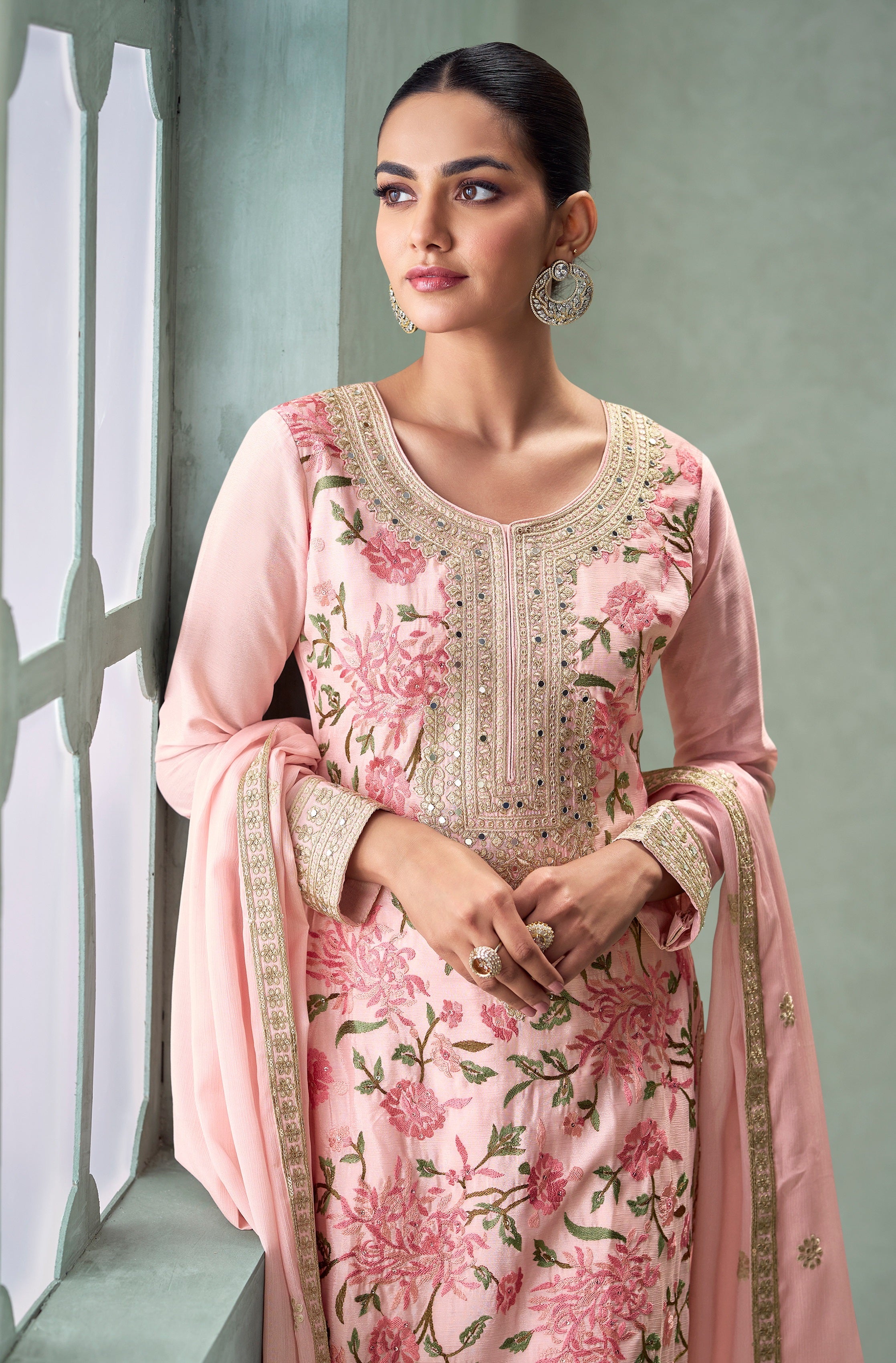 Pink Heavy Designer Suit With Heavy Embroidery Work