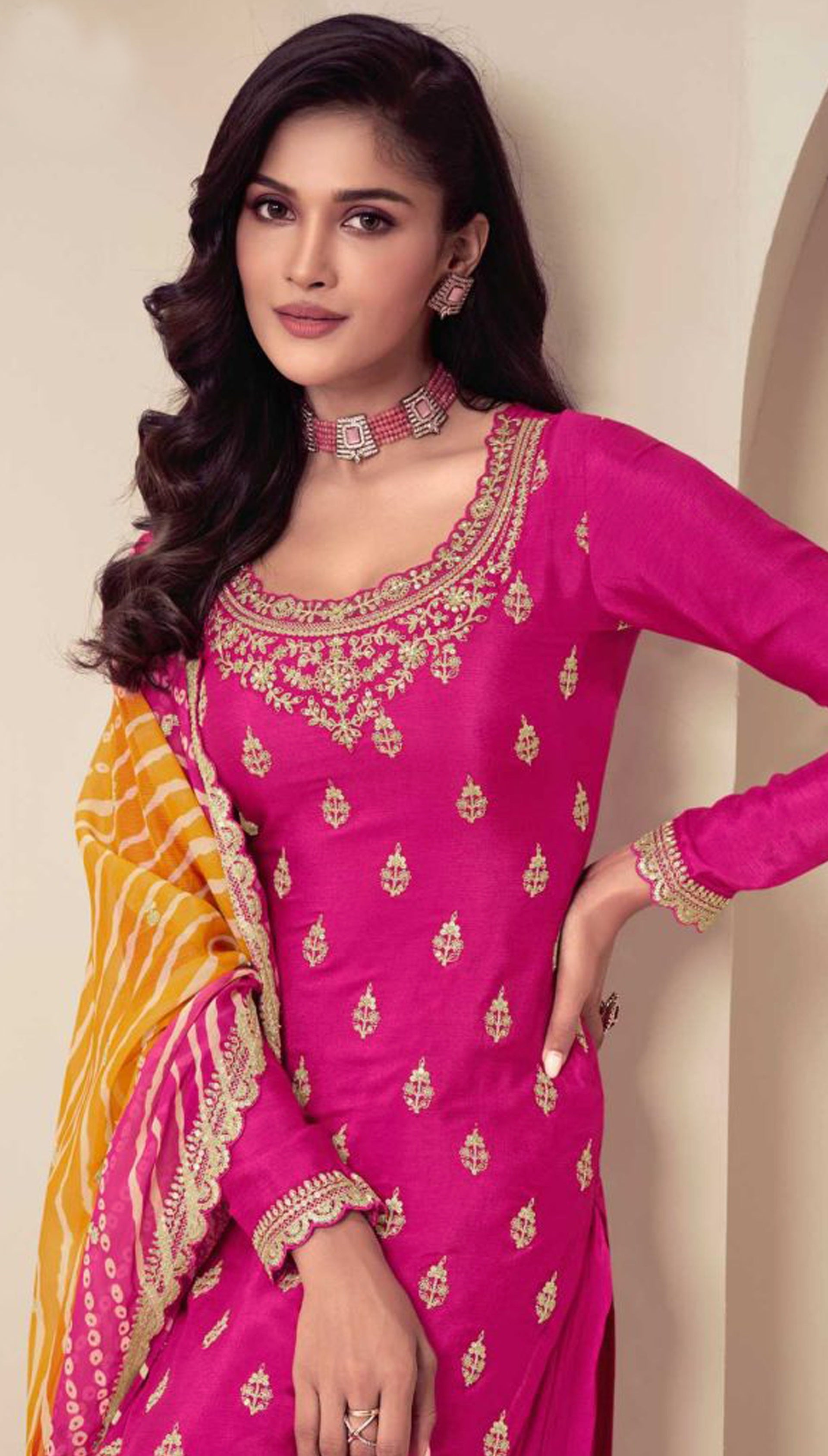 Pink Heavy Designer Suit With Heavy Embroidery Work