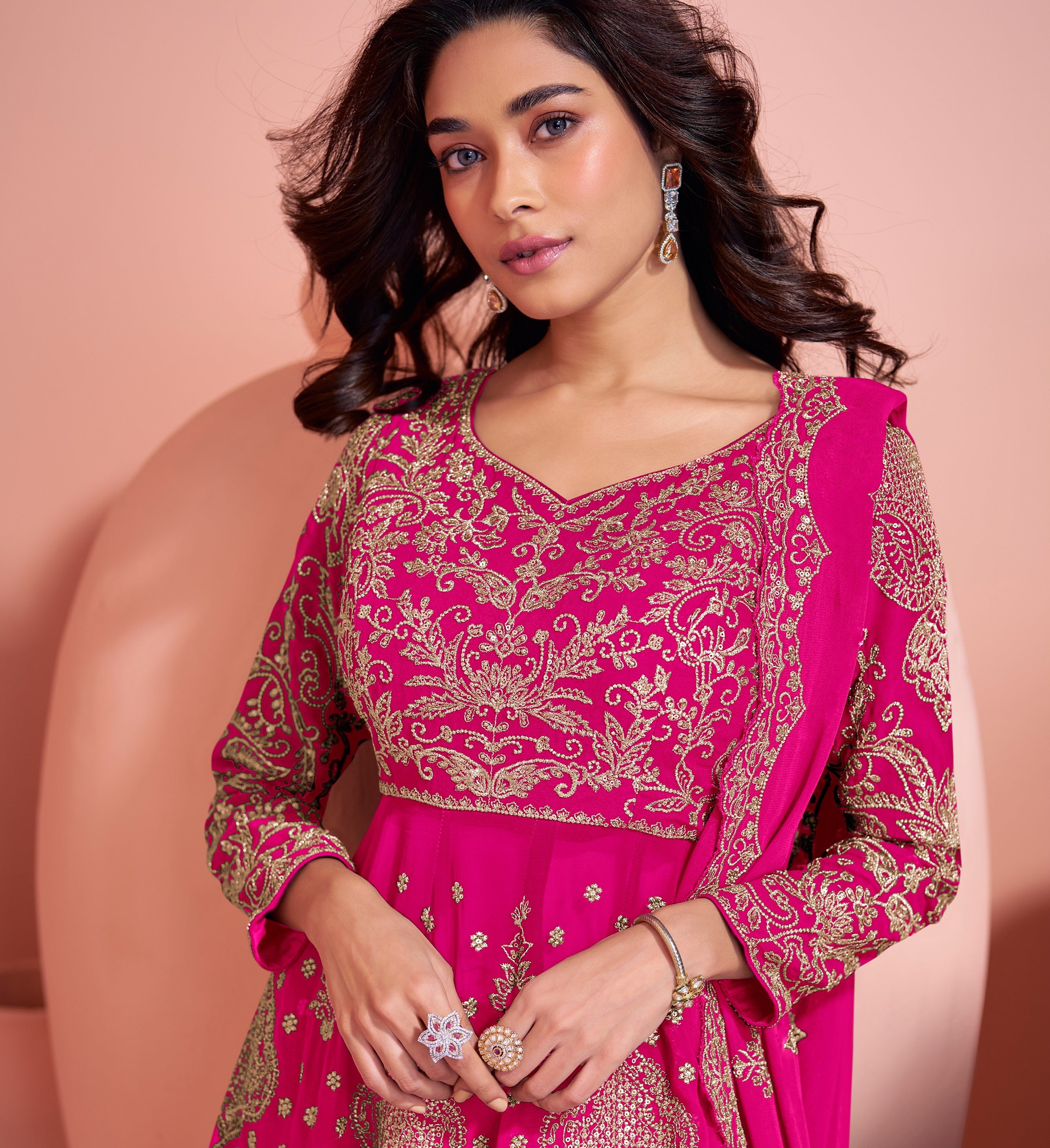 Pink Heavy Designer Suit With Heavy Embroidery Work