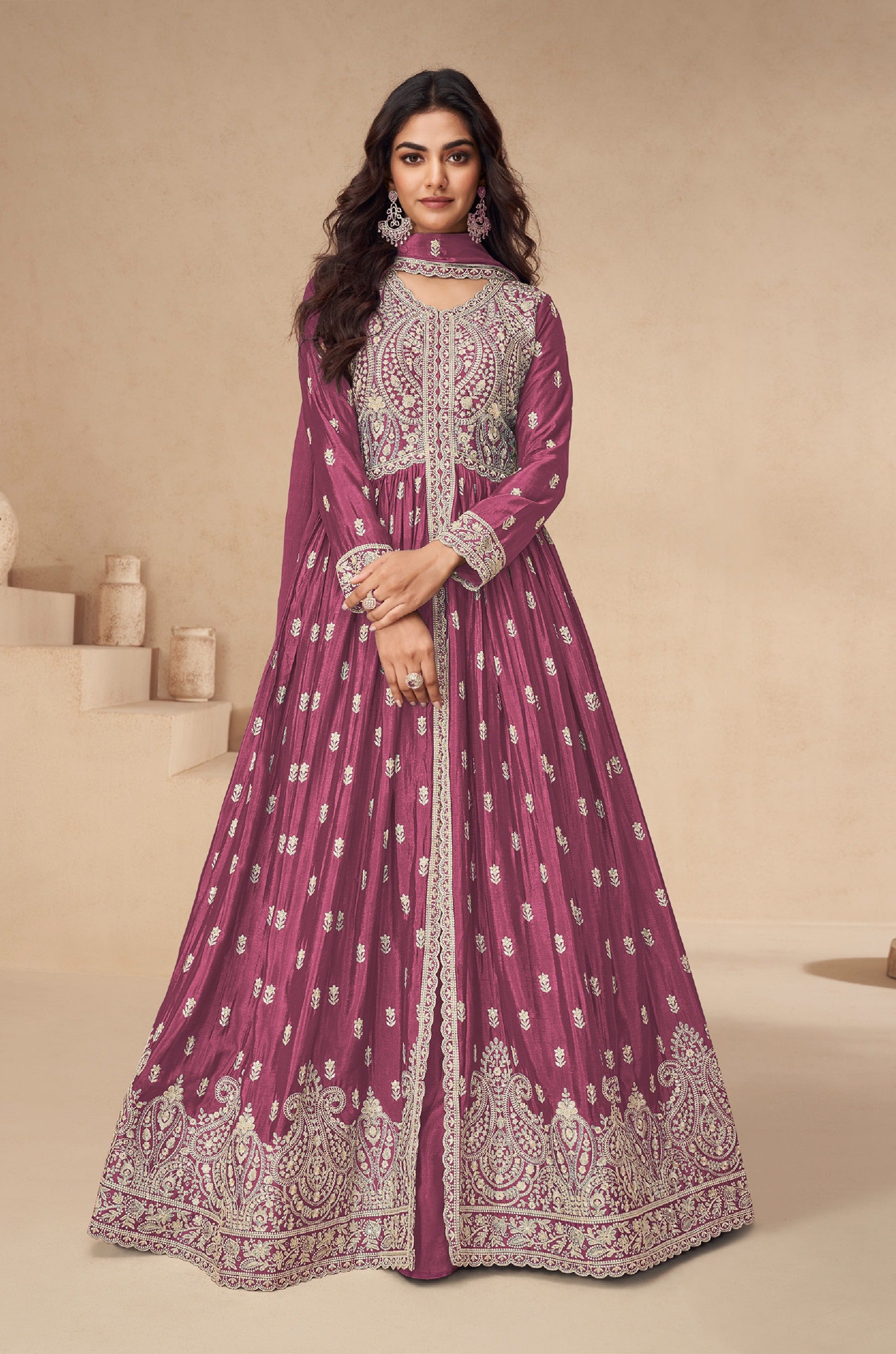 Pink Heavy Designer Suit With Heavy Embroidery Work