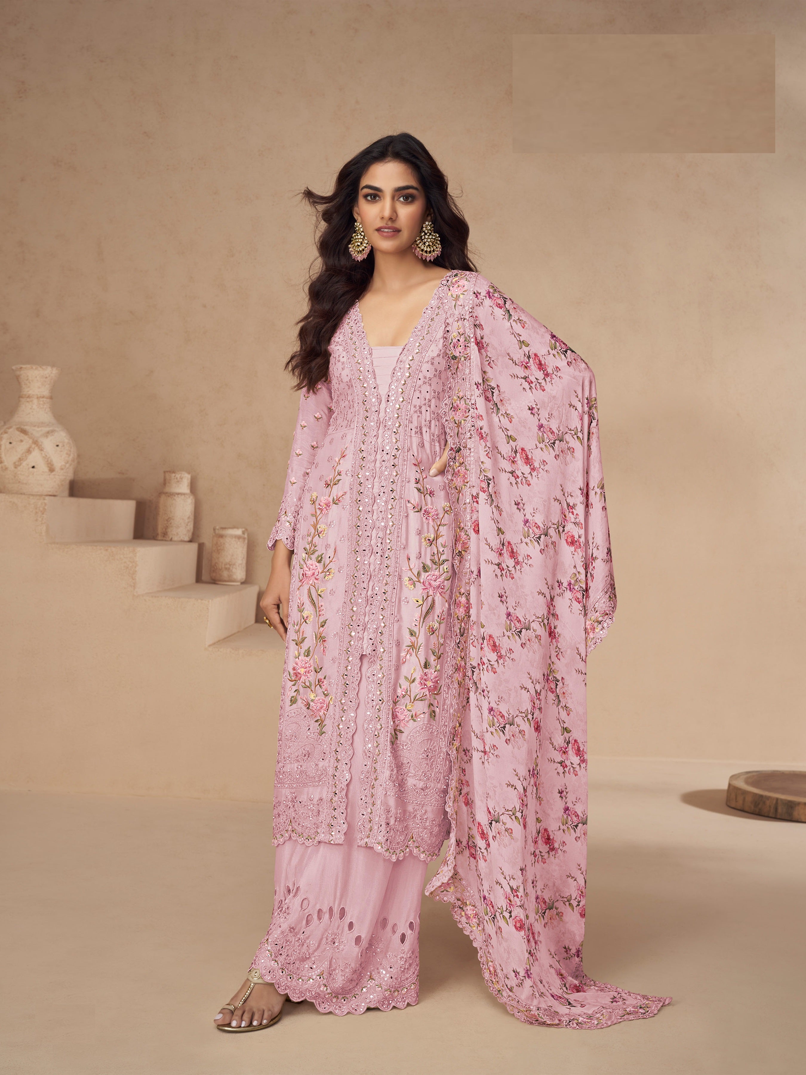 Pink Heavy Designer Suit With Heavy Embroidery Work