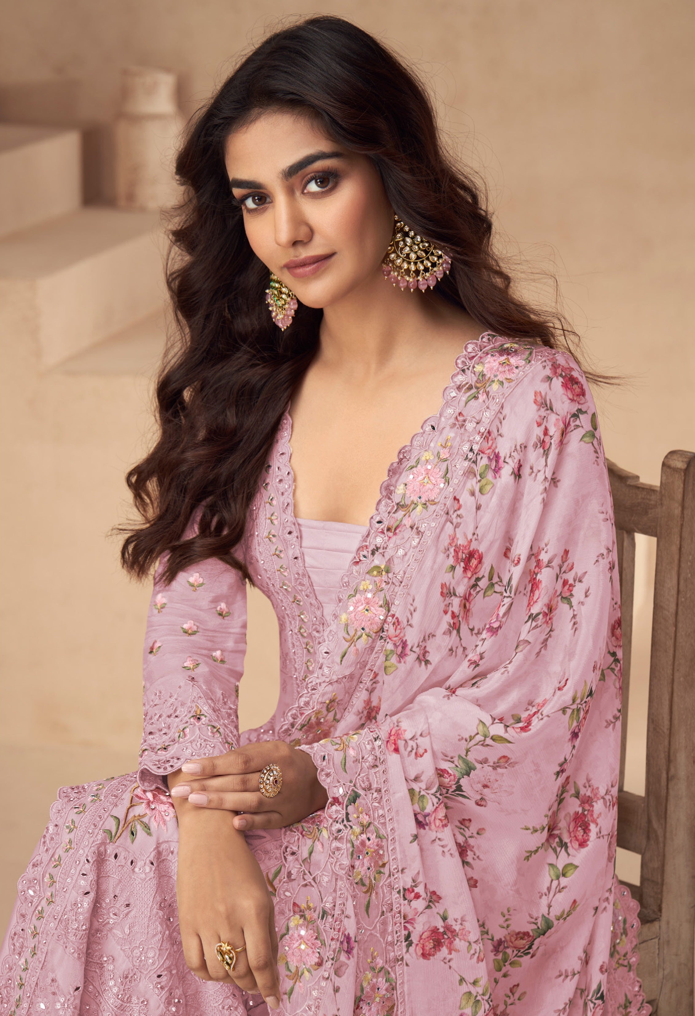 Pink Heavy Designer Suit With Heavy Embroidery Work