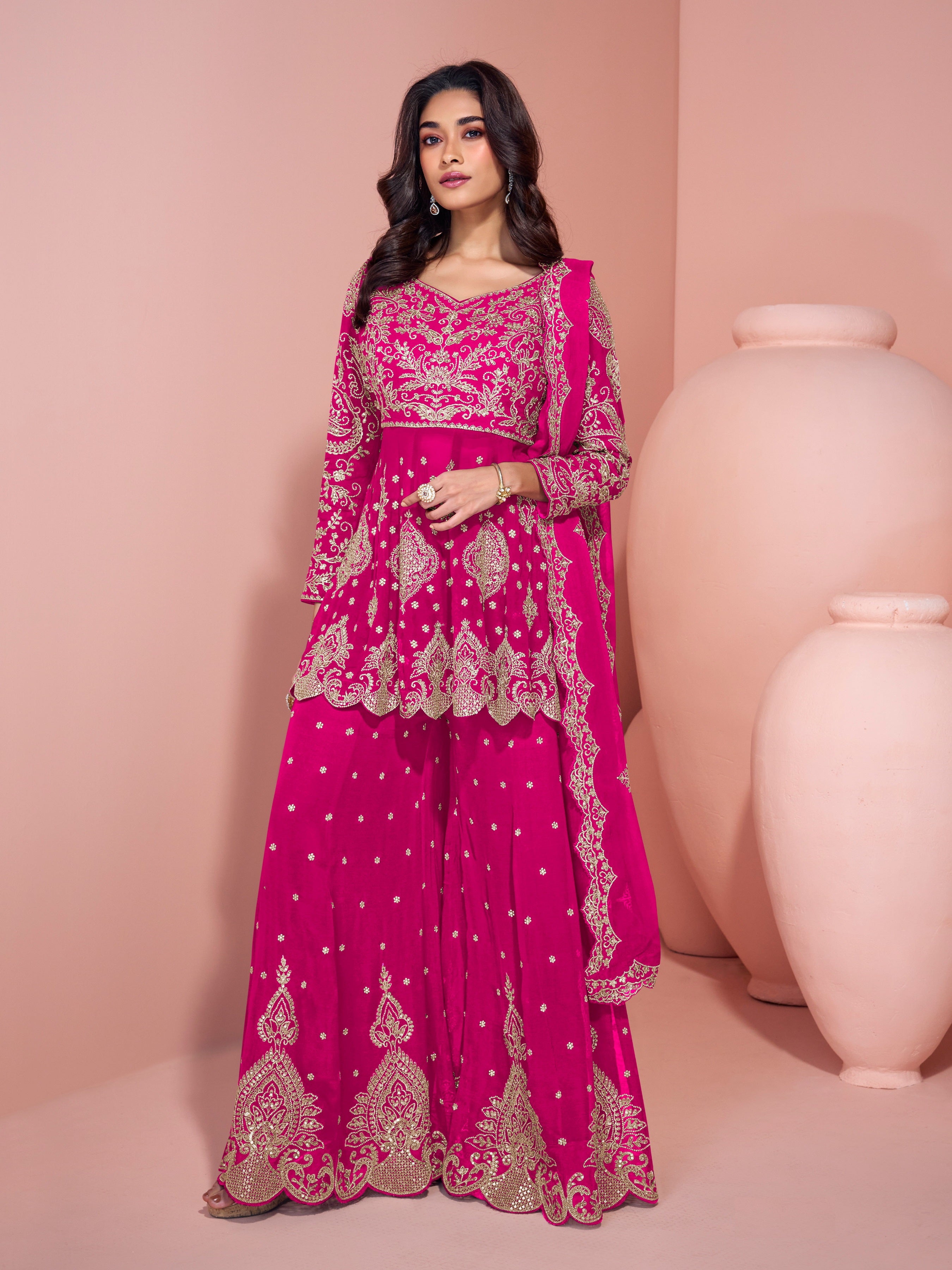 Pink Heavy Designer Suit With Heavy Embroidery Work