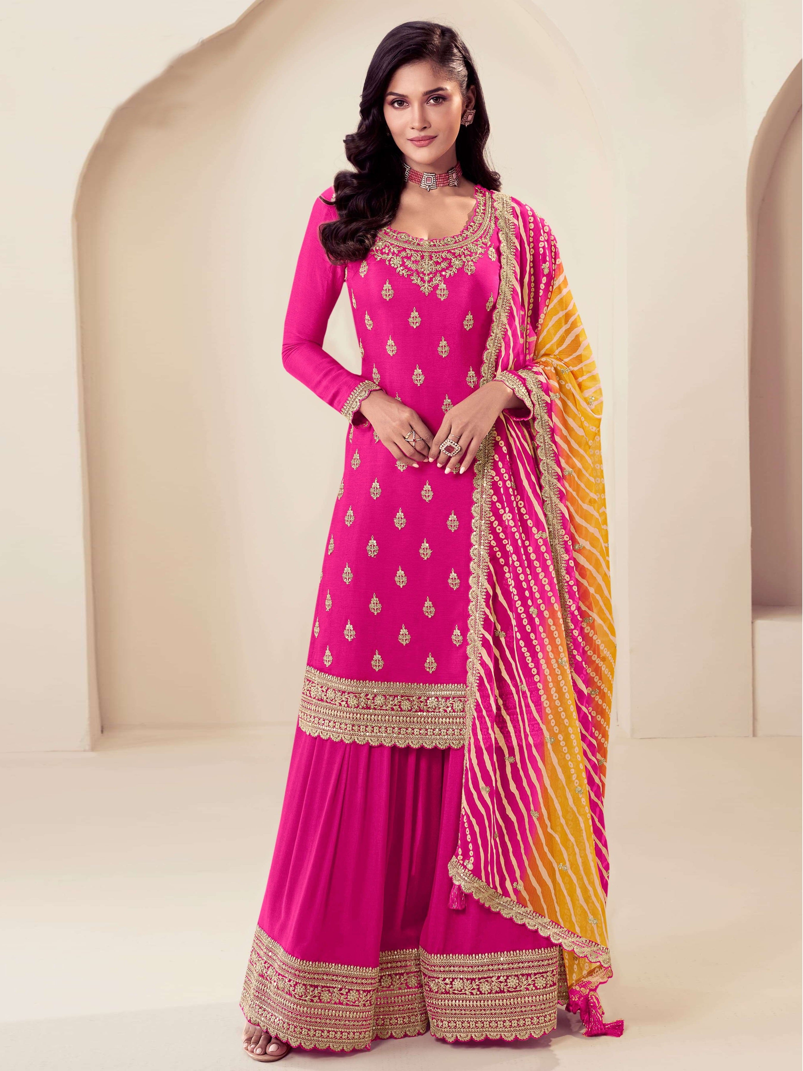 Pink Heavy Designer Suit With Heavy Embroidery Work