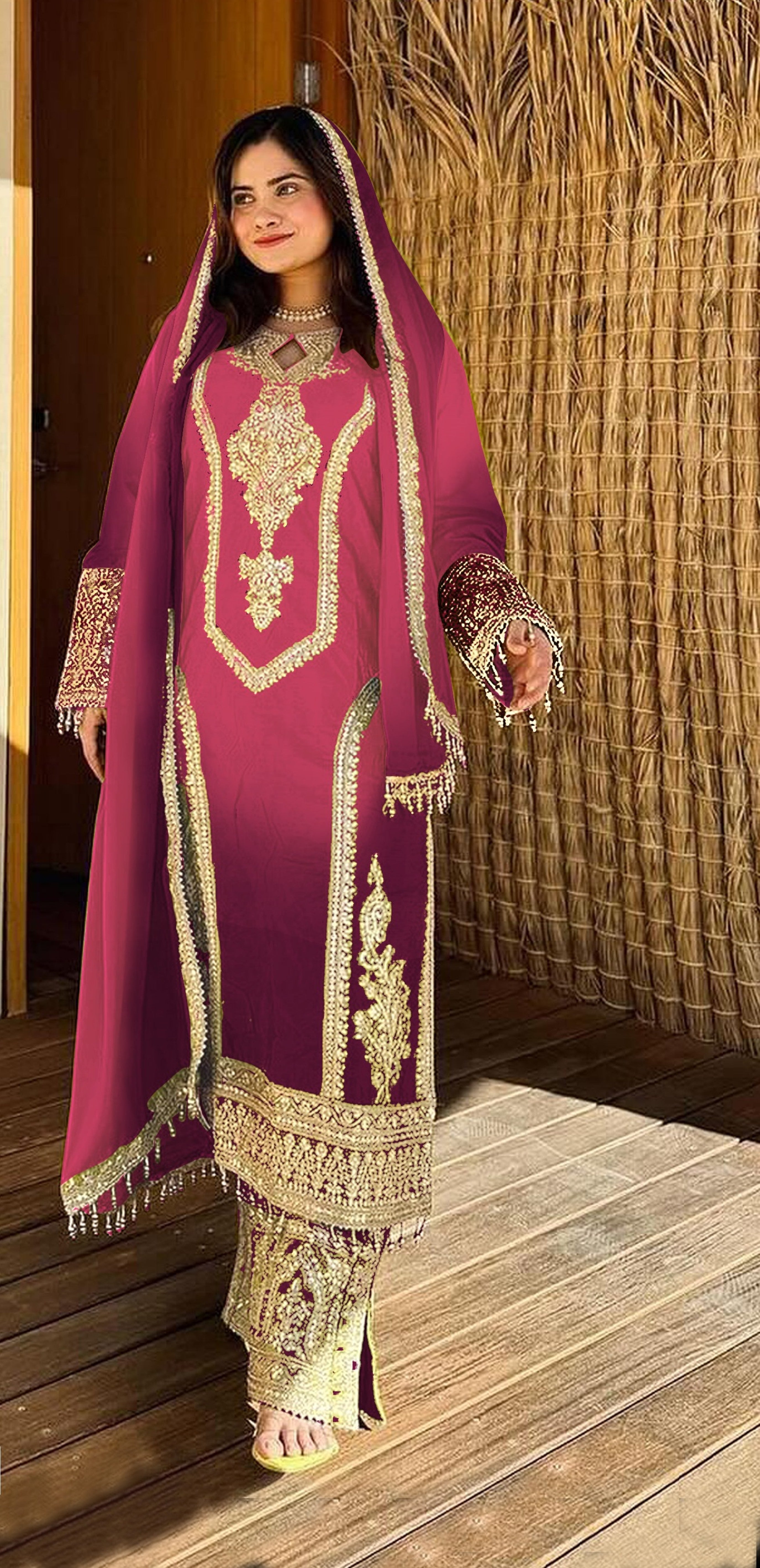 Pink Heavy Designer Suit With Heavy Embroidery Work