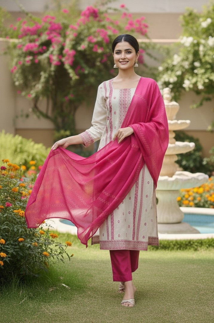 Pink Jacquard Silk Designer Suit Set With Elegant Woven Patterns