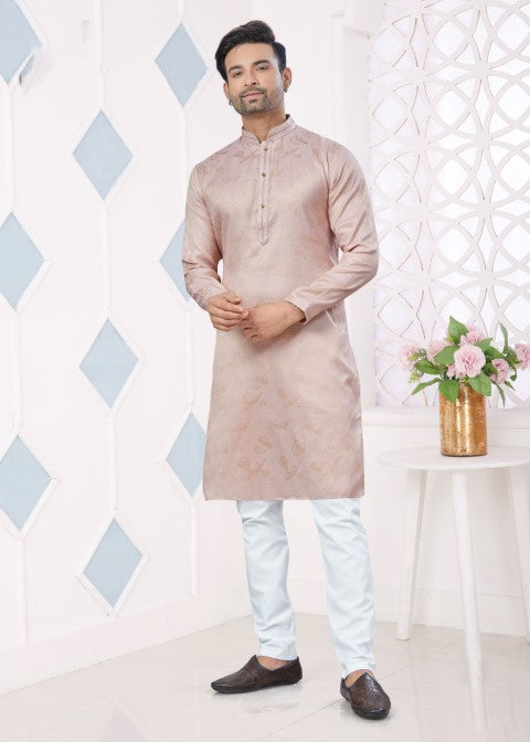 Pink Jacquard Silk Pintex Jacquard Ethnic Festive Kurta Pajama
