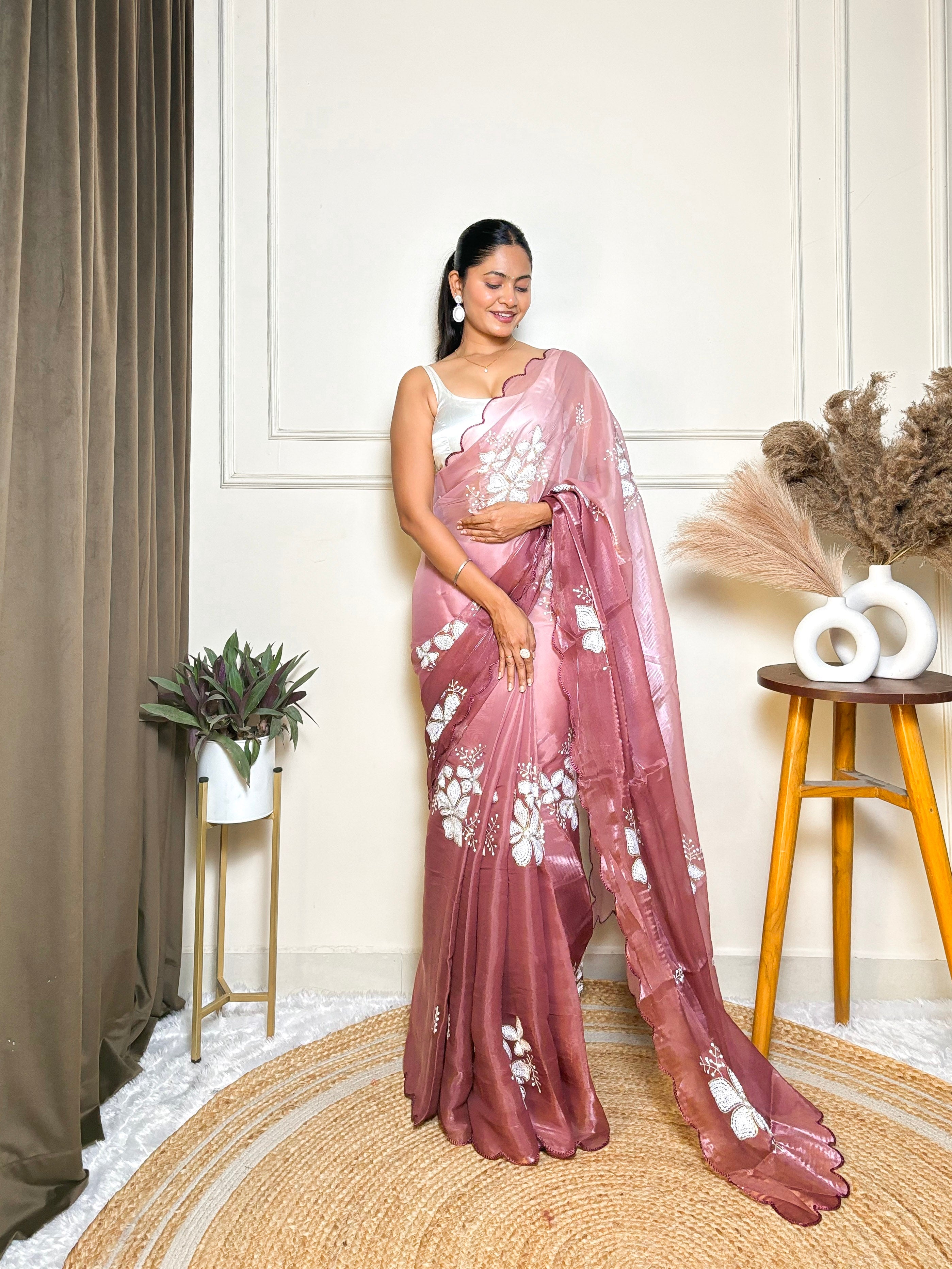 Pink Jimmy Choo Beautiful Sequins Embroidery Work Bollywood Saree