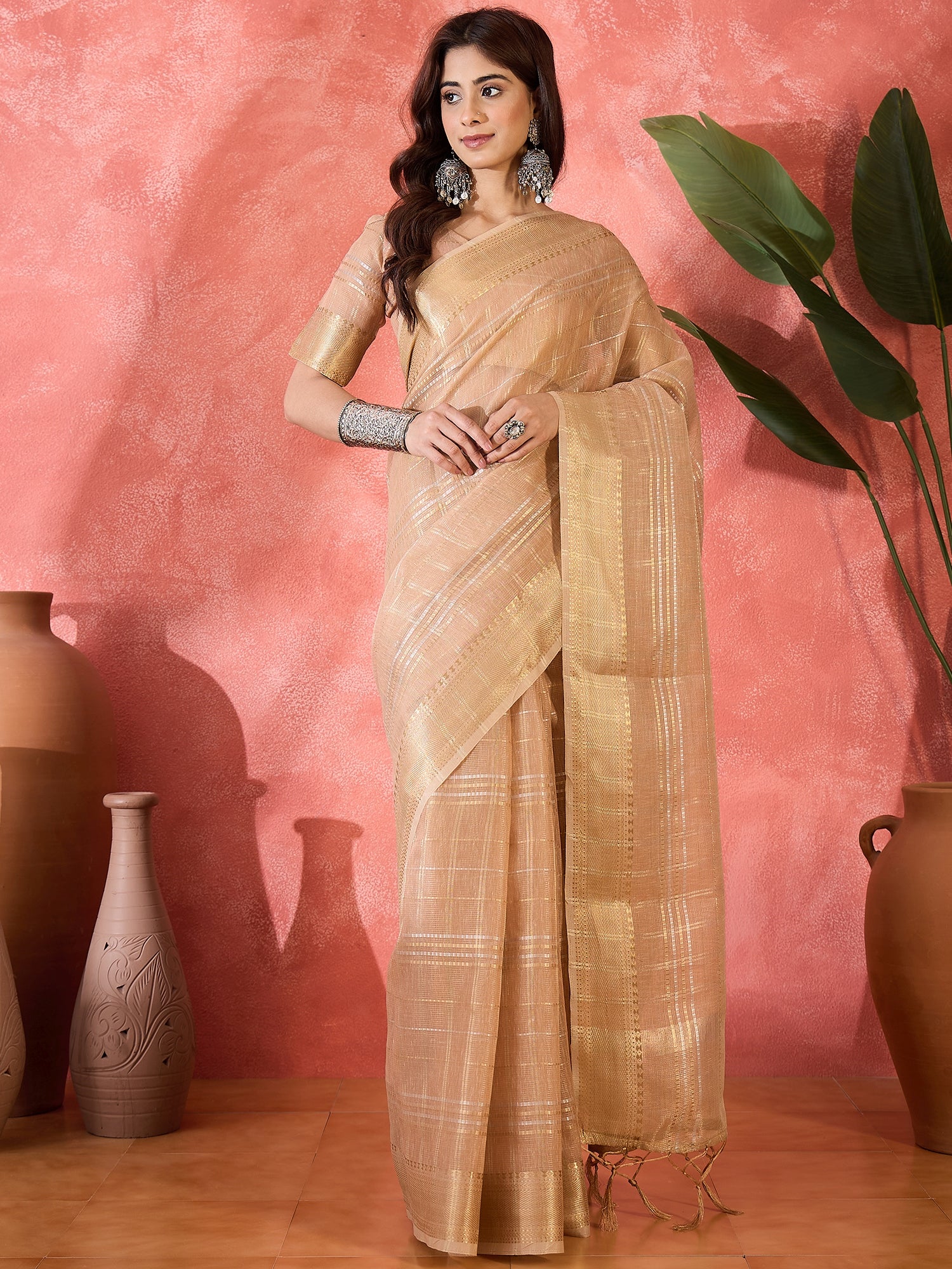 Pink Khadi Organza Woven Jacquard Designer Ethnic Traditional Festive Wear Saree