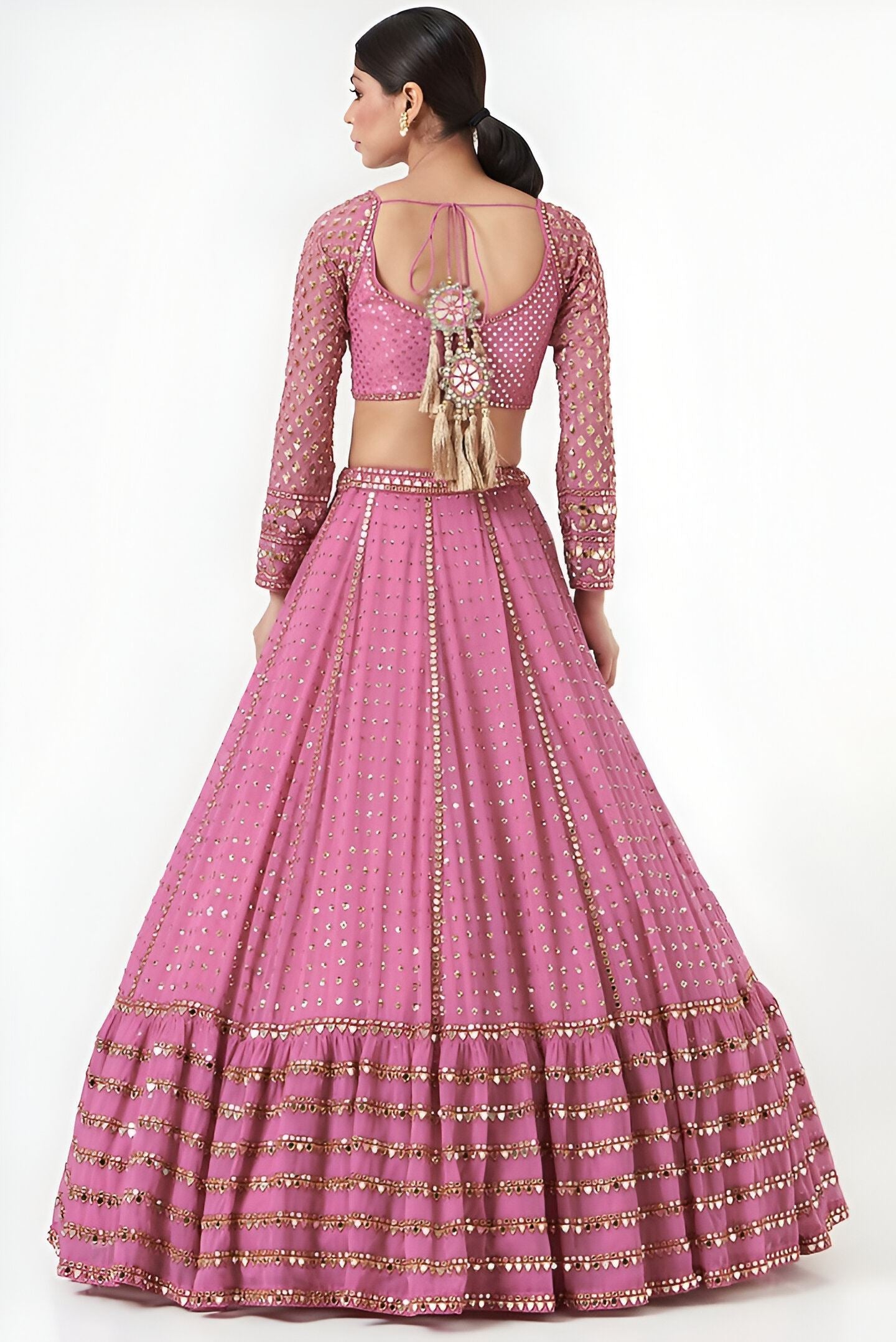Pink Lehenga Choli With Sequence With Thread And Jari Embroidery Work