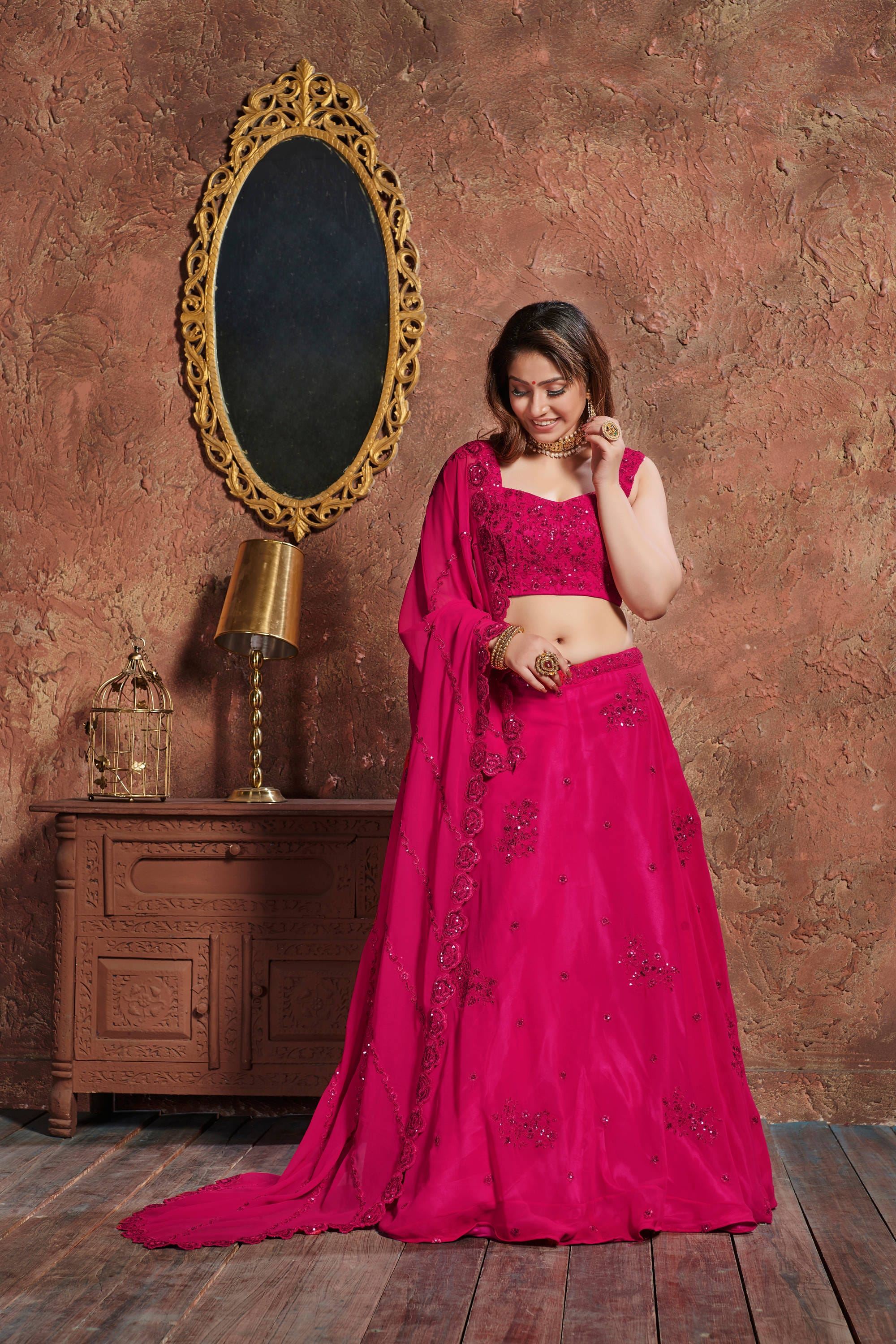 Pink Lehenga Choli With Zari, Sequins And Dori Embroidery
