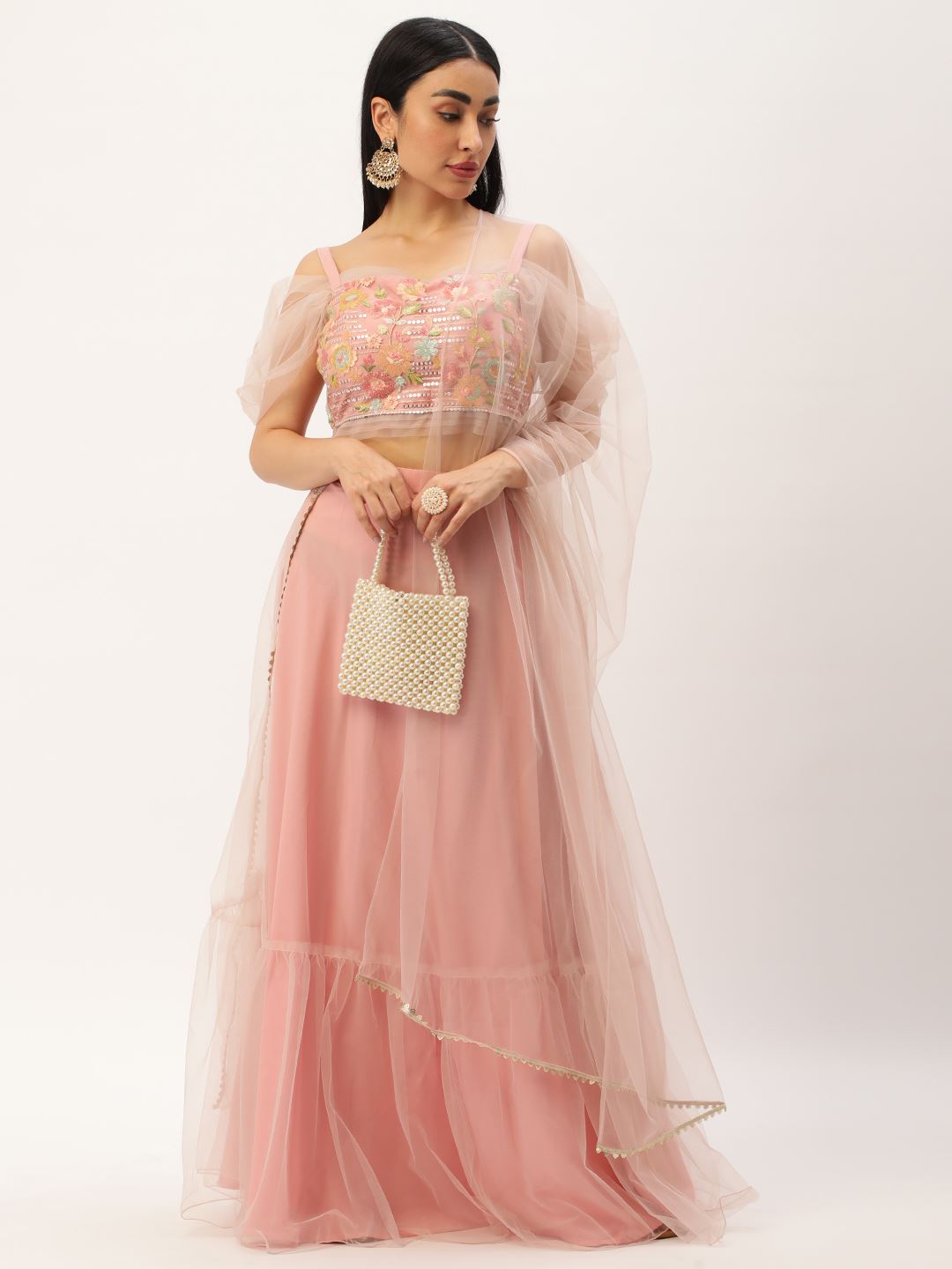 Pink Lehenga Choli with Thread Embroidery With Sequins Work