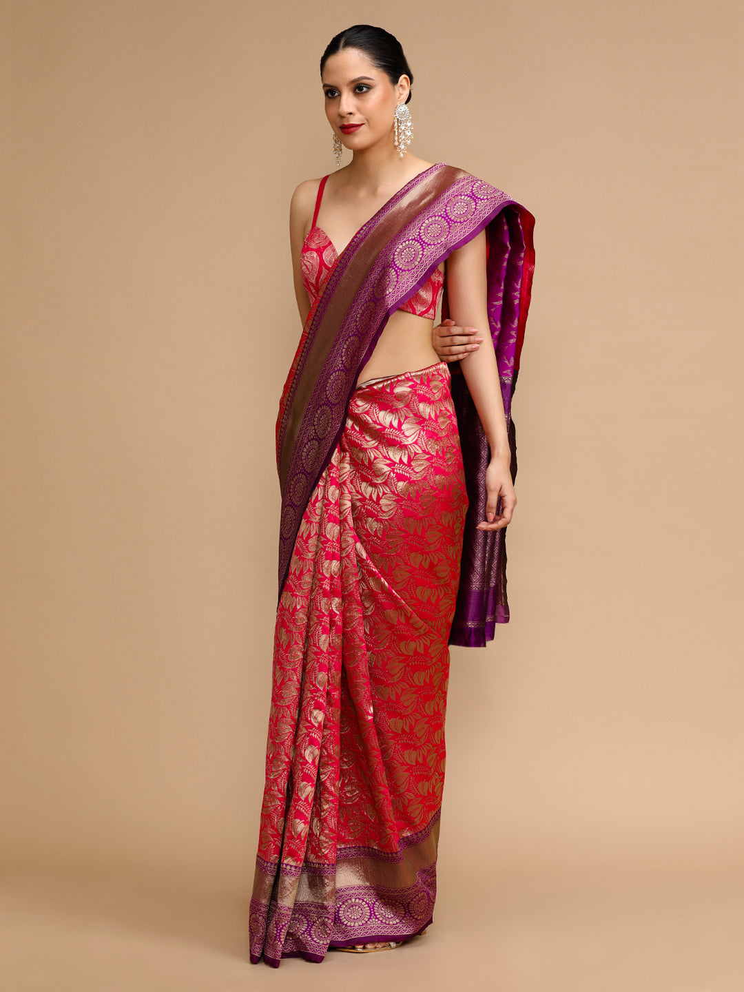 Pink Lichi Silk Saree Woven Jacquard Designer For Ceremonial Looks