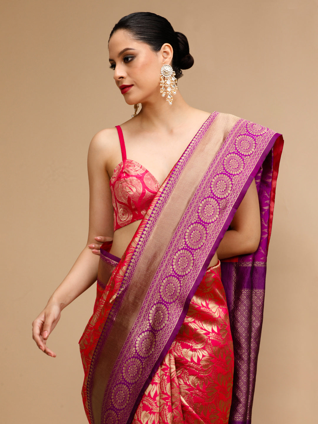 Pink Lichi Silk Saree Woven Jacquard Designer For Ceremonial Looks