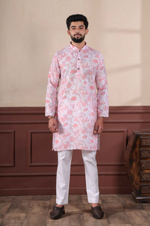 Pink Linen Digital Printed Graceful Kurta Pajama