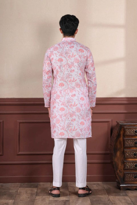 Pink Linen Digital Printed Graceful Kurta Pajama