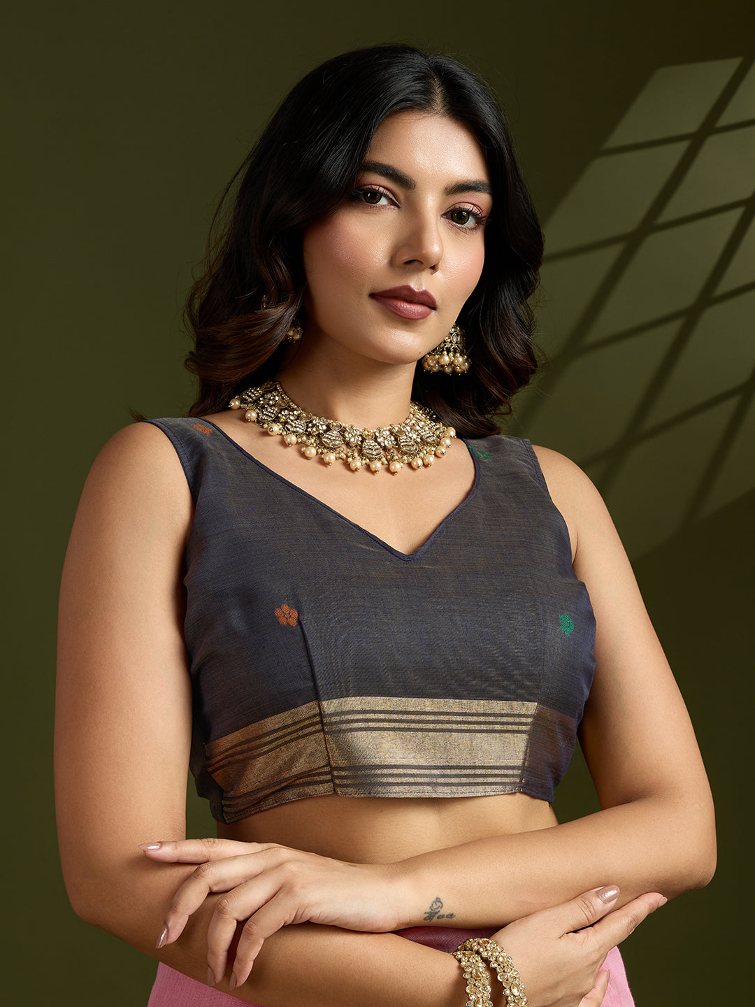 Pink Muga Cotton Saree with Flower Butti and Paithani Pallu