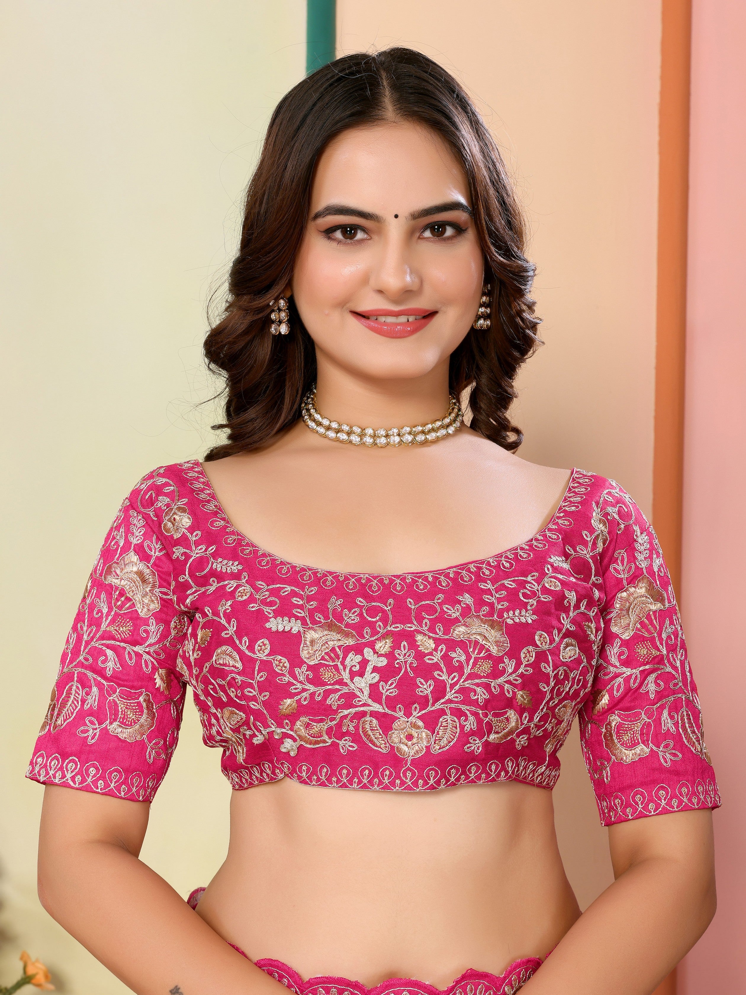 Pink Organza Designer Embroidery Work Patywear Saree