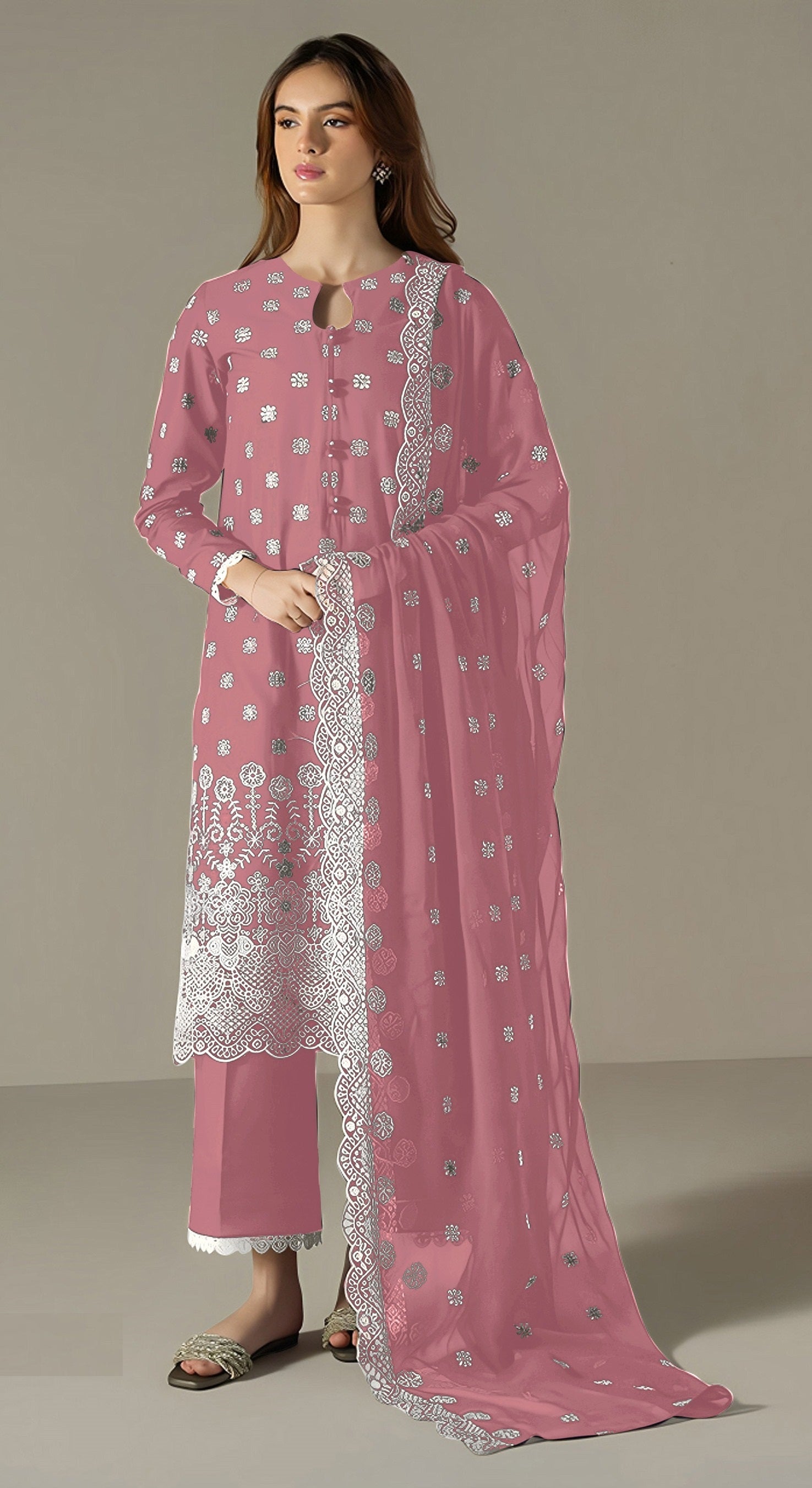 Pink Pakistani Salwar Suit With Heavy Embroidery Work
