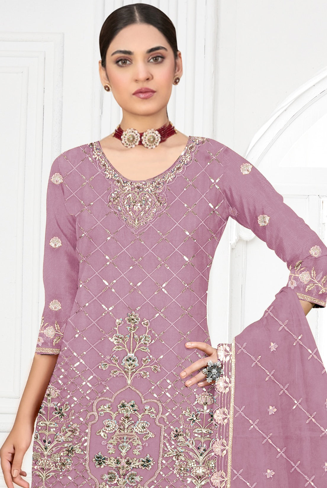 Pink Pakistani Salwar Suit With Heavy Embroidery Work