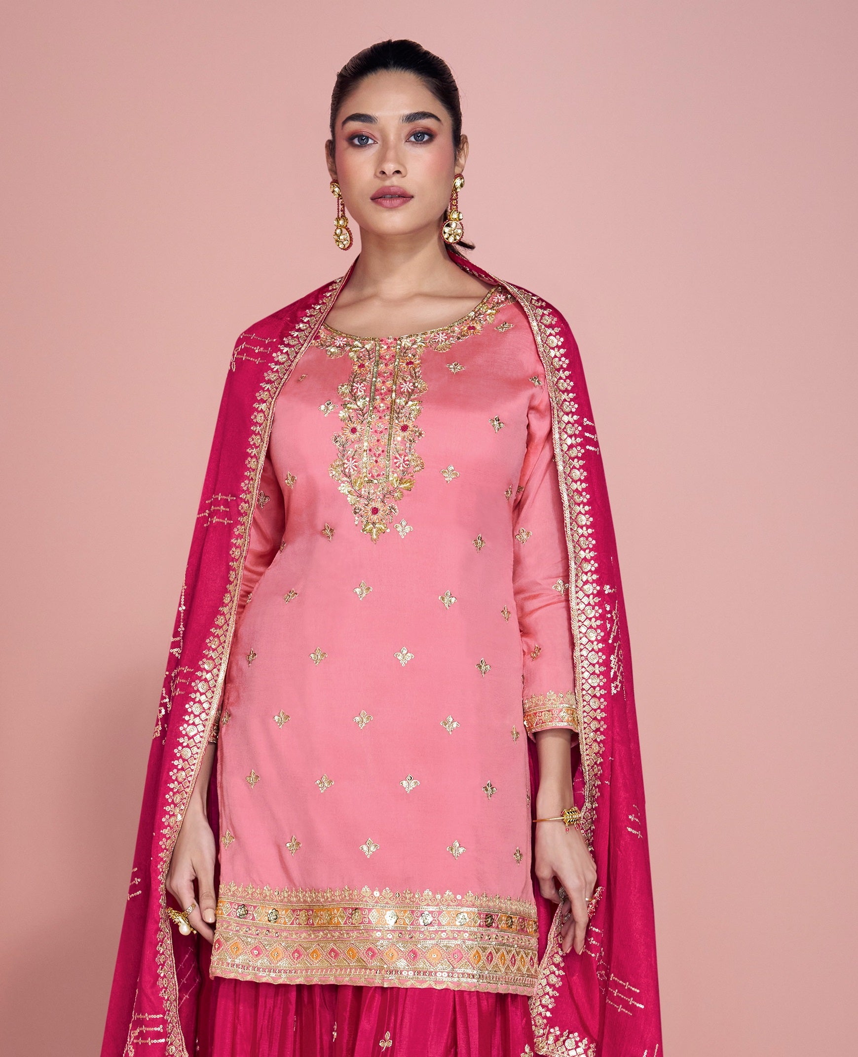 Pink Palazo Suit With Heavy Embroidery Work