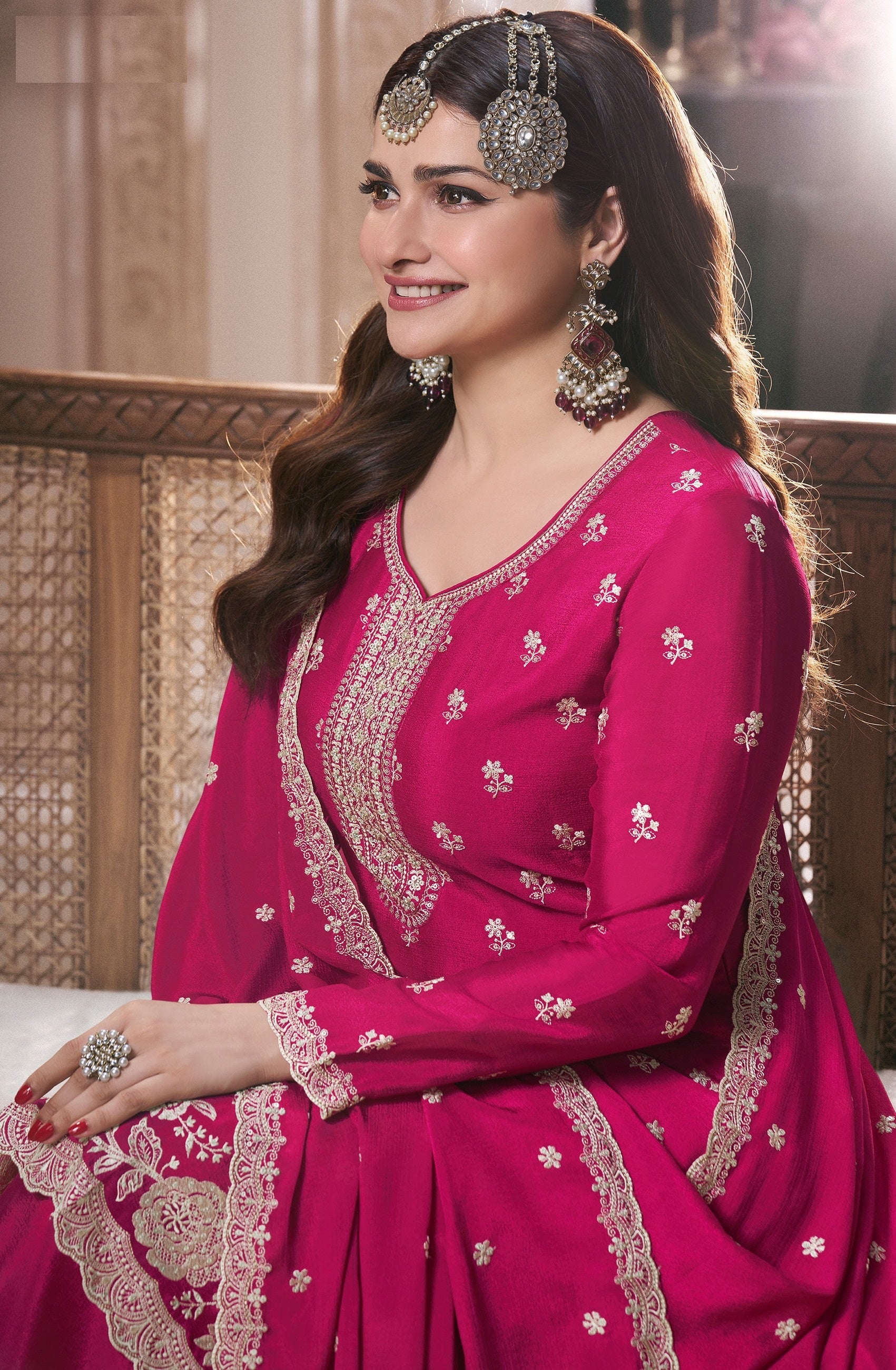 Pink Palazzo Style Salwar Suit With Heavy Embroidery Work