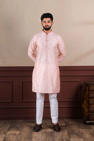 Pink Partywear Kurta Pajama with Designer Embroidery