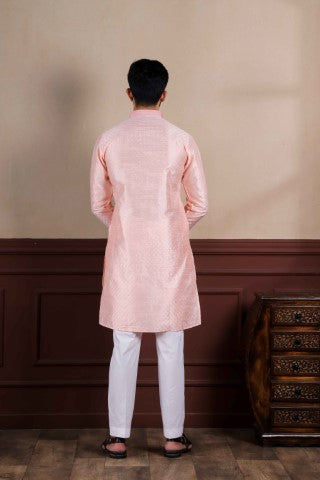 Pink Partywear Kurta Pajama with Designer Embroidery