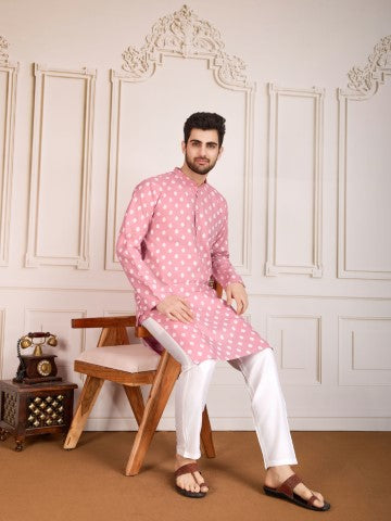 Pink Printed Cotton Stylish Kurta Pajama