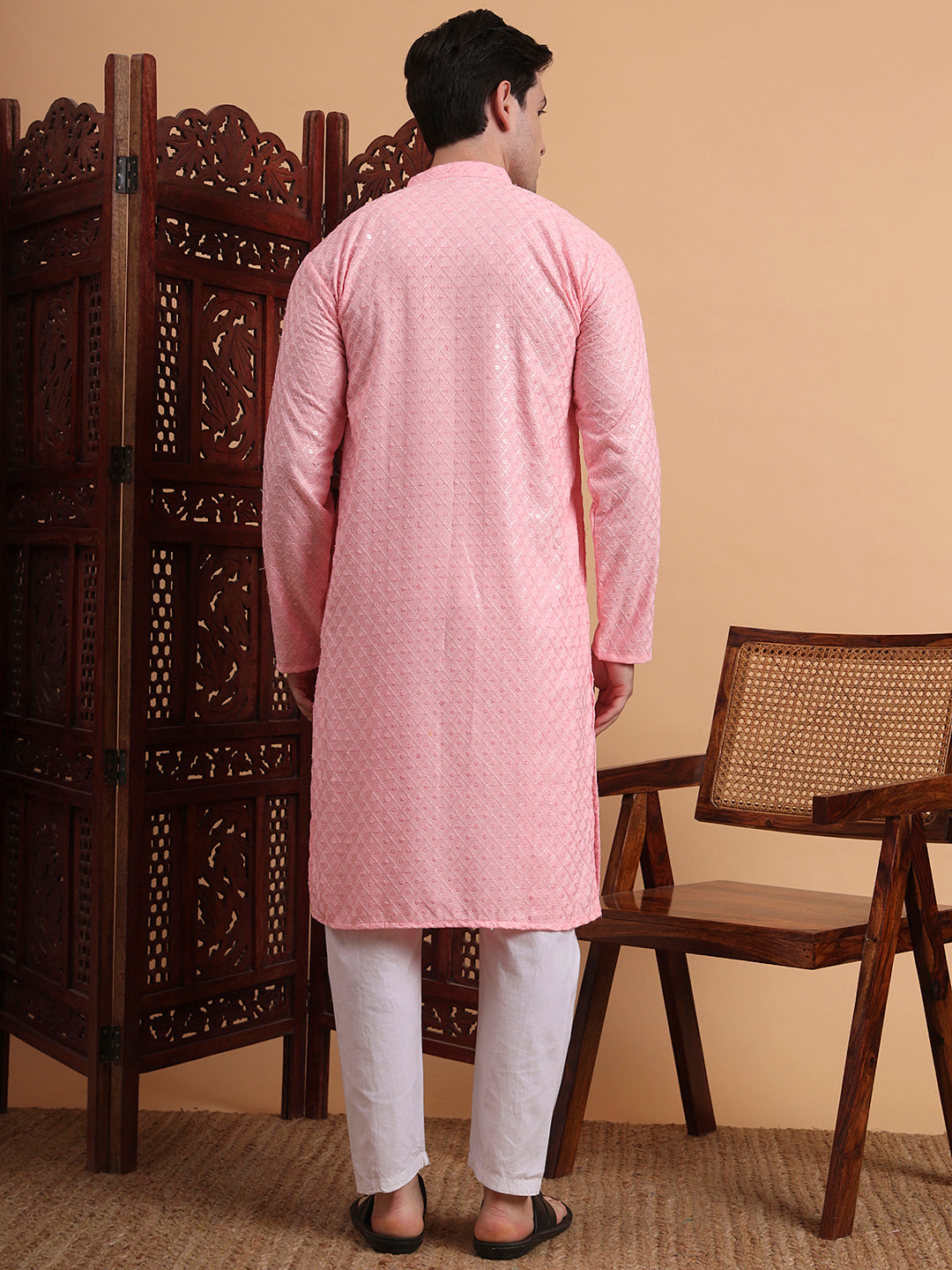 Pink Rayon Chikankari Embroidered Traditional Kurta Pajama