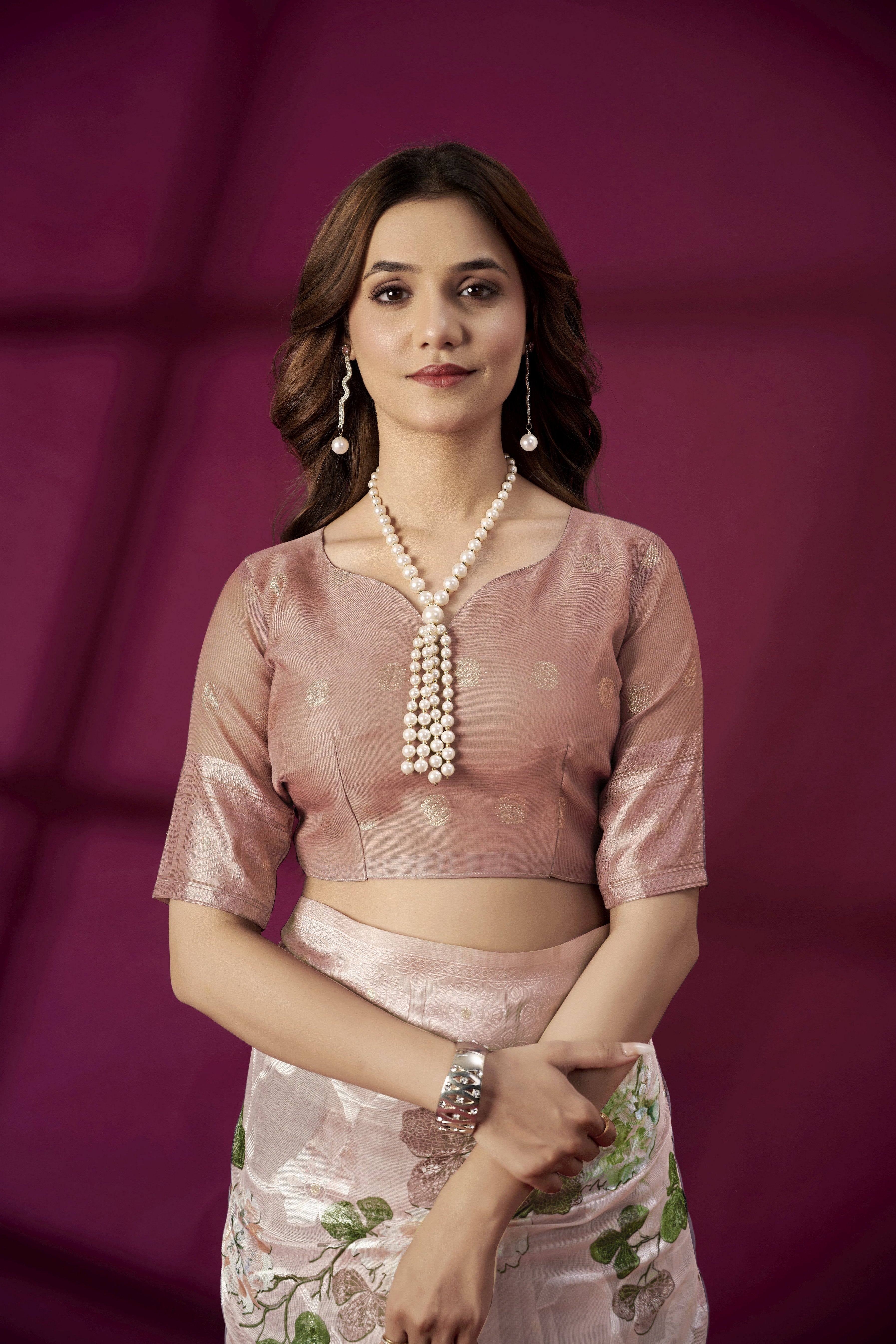 Pink Rich Silk Jacquard Designer Saree With Smart Ethnic Printed