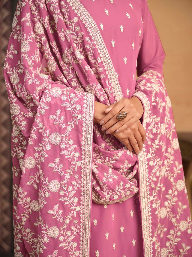 Pink Salwar Kameez With Thread Emboirdered Work