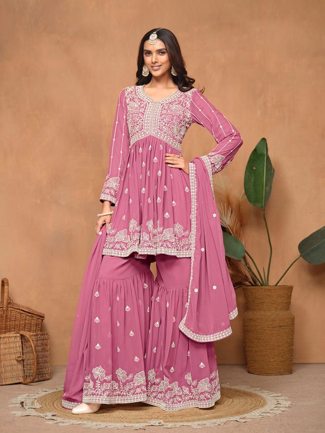 Pink Salwar Kameez With Thread Emboirdered Work