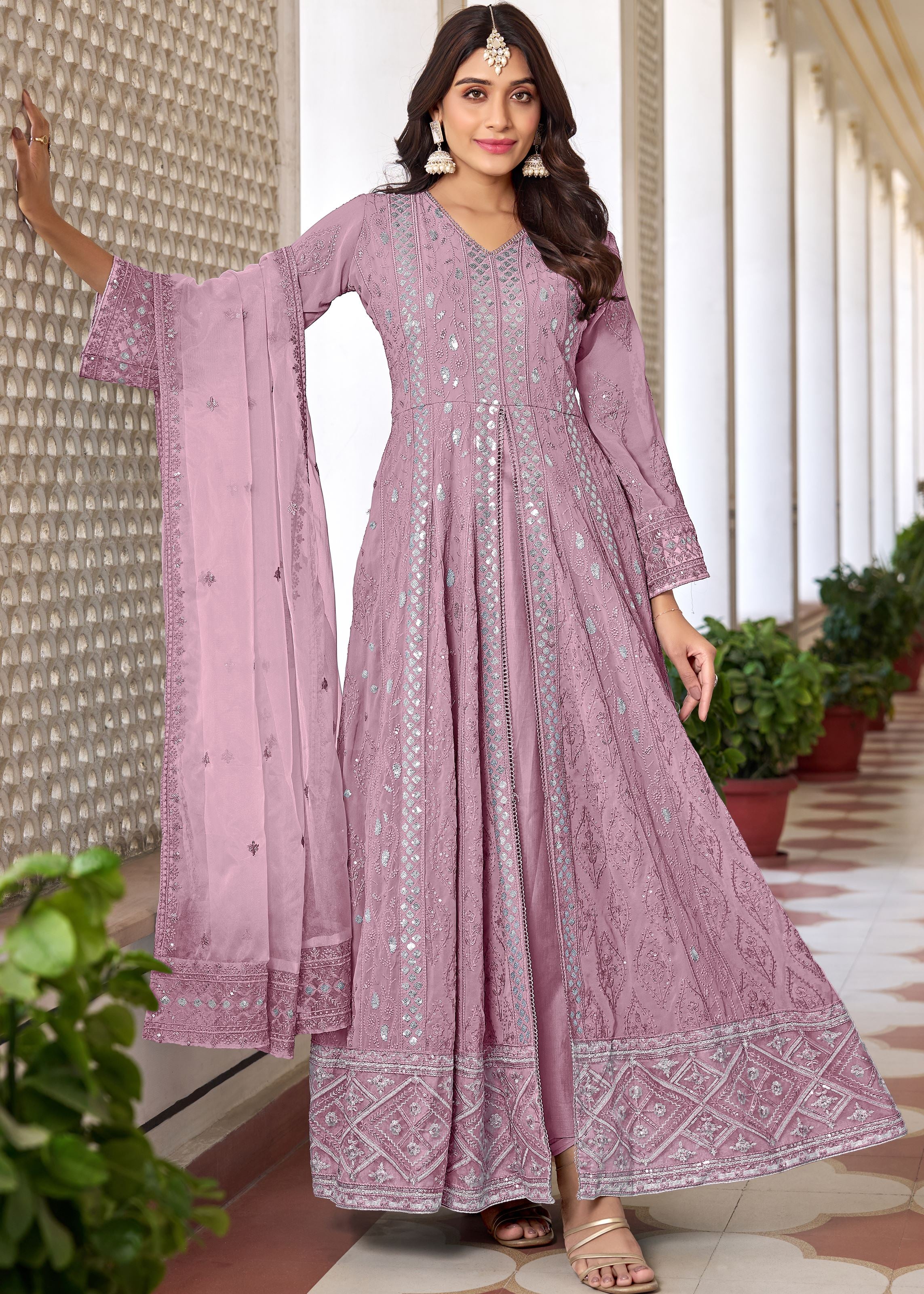Pink Salwar Kameez with Heavy Thread Embroidery With Sequince Work