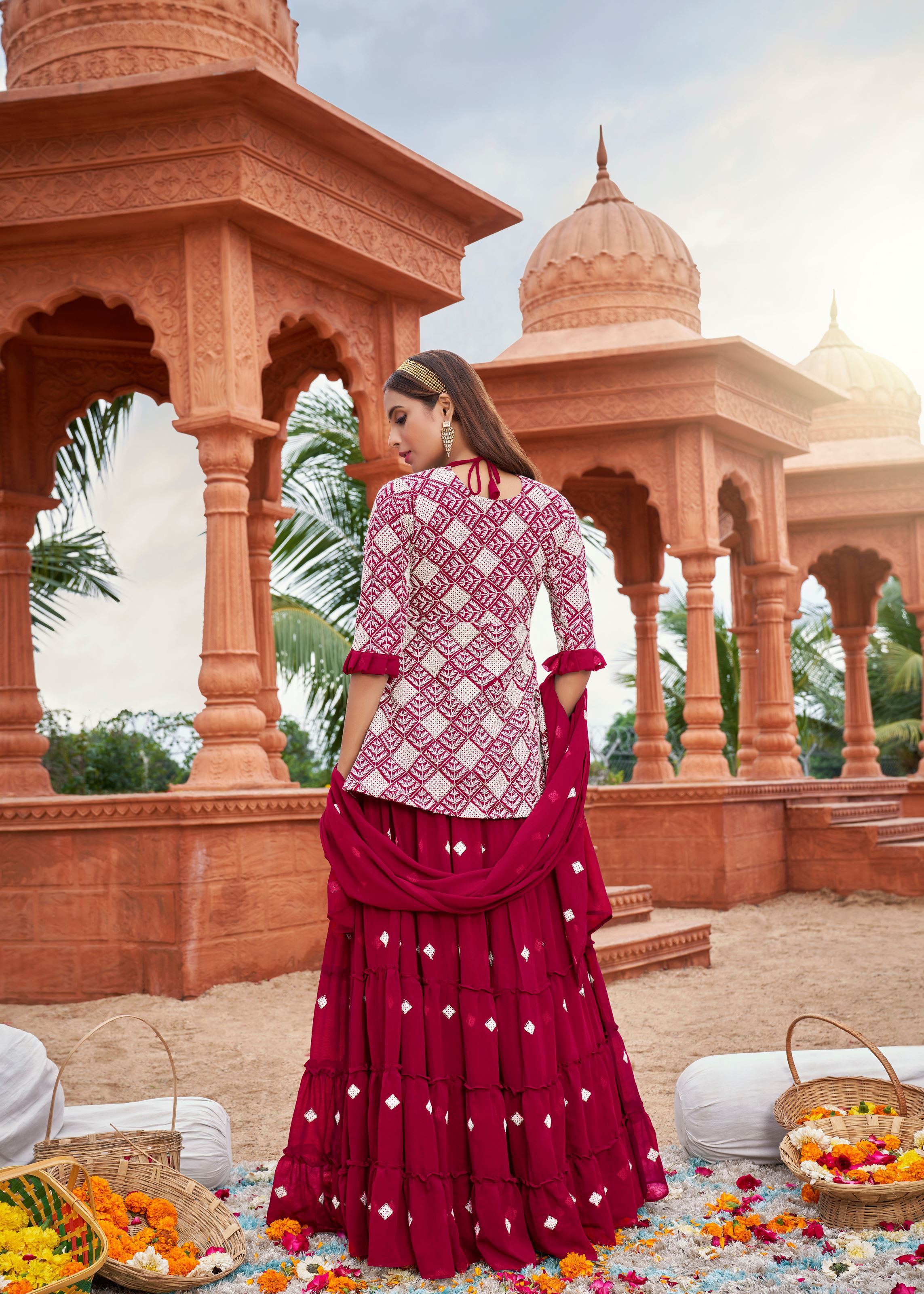 Pink Sarara Suite With Heavy Fox Georgette And Cotton Embroidery Work