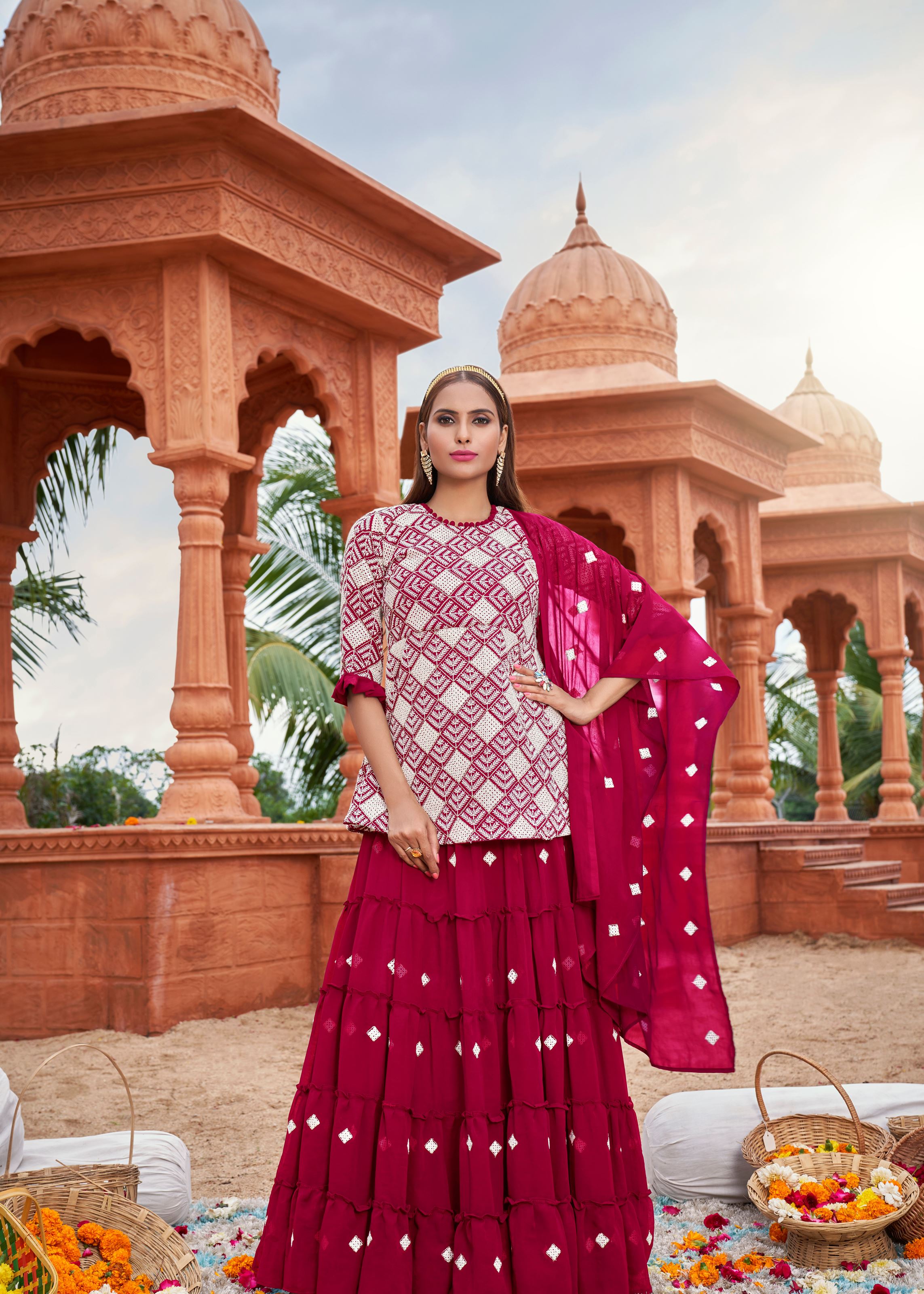 Pink Sarara Suite With Heavy Fox Georgette And Cotton Embroidery Work
